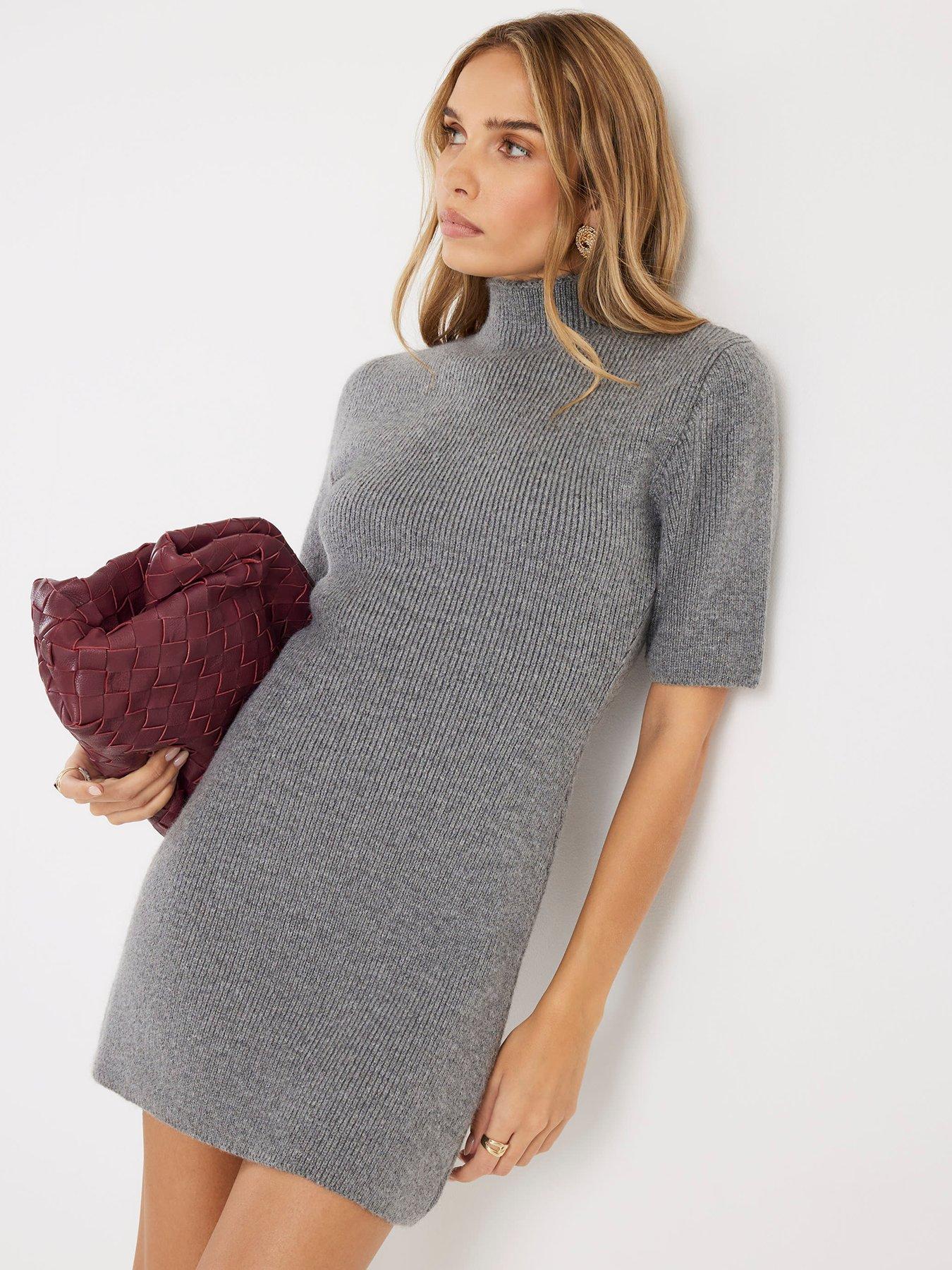 River Island Knitted High Neck Mini Dress - Grey