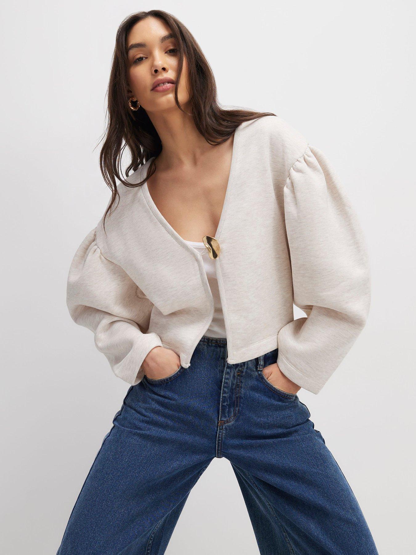 River Island Long Sleeve Button Detail Cardigan - Beige