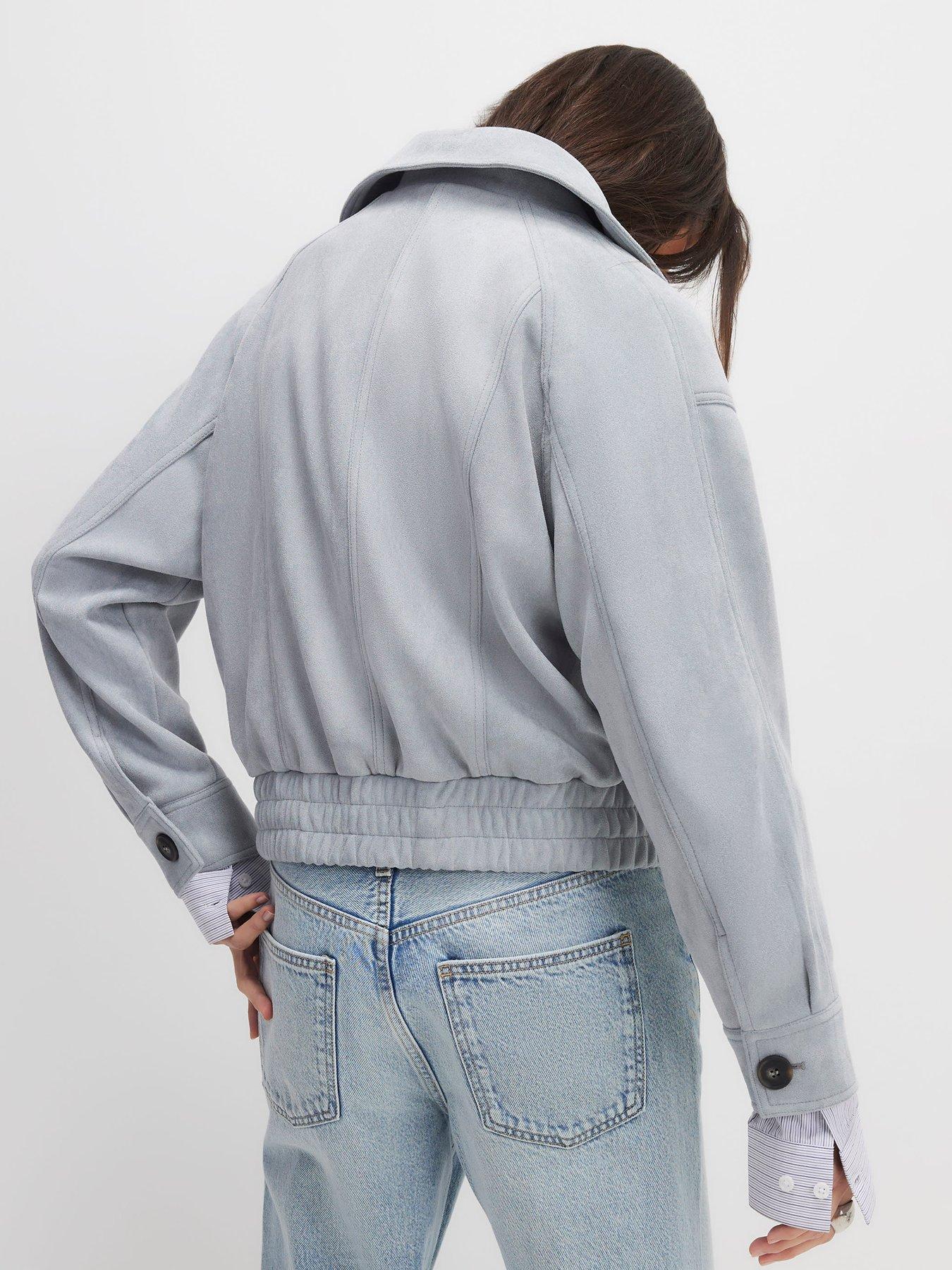 Image 2 of 4 of River Island Faux Suede Collared Bomber Jacket - Light Blue