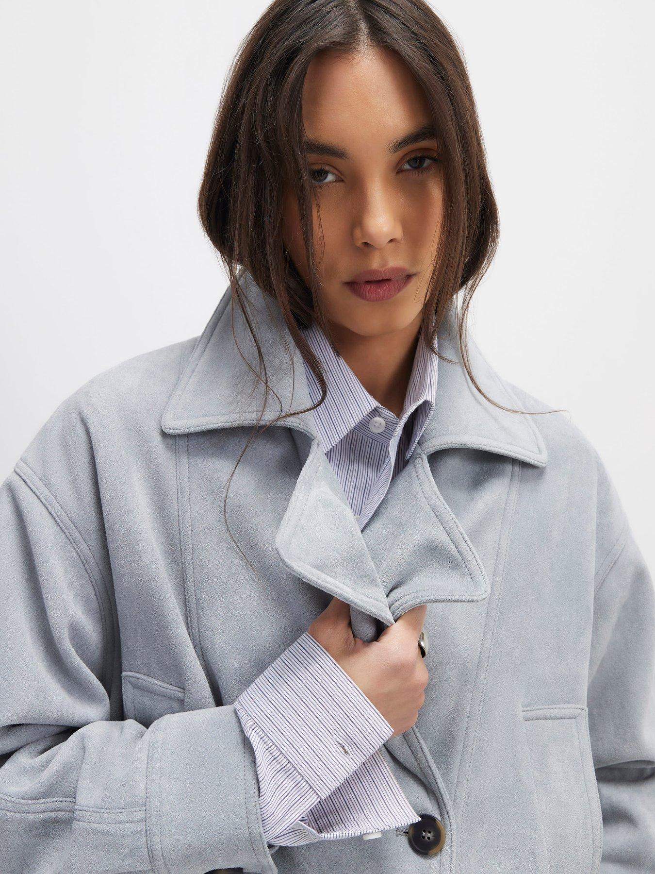Image 4 of 4 of River Island Faux Suede Collared Bomber Jacket - Light Blue