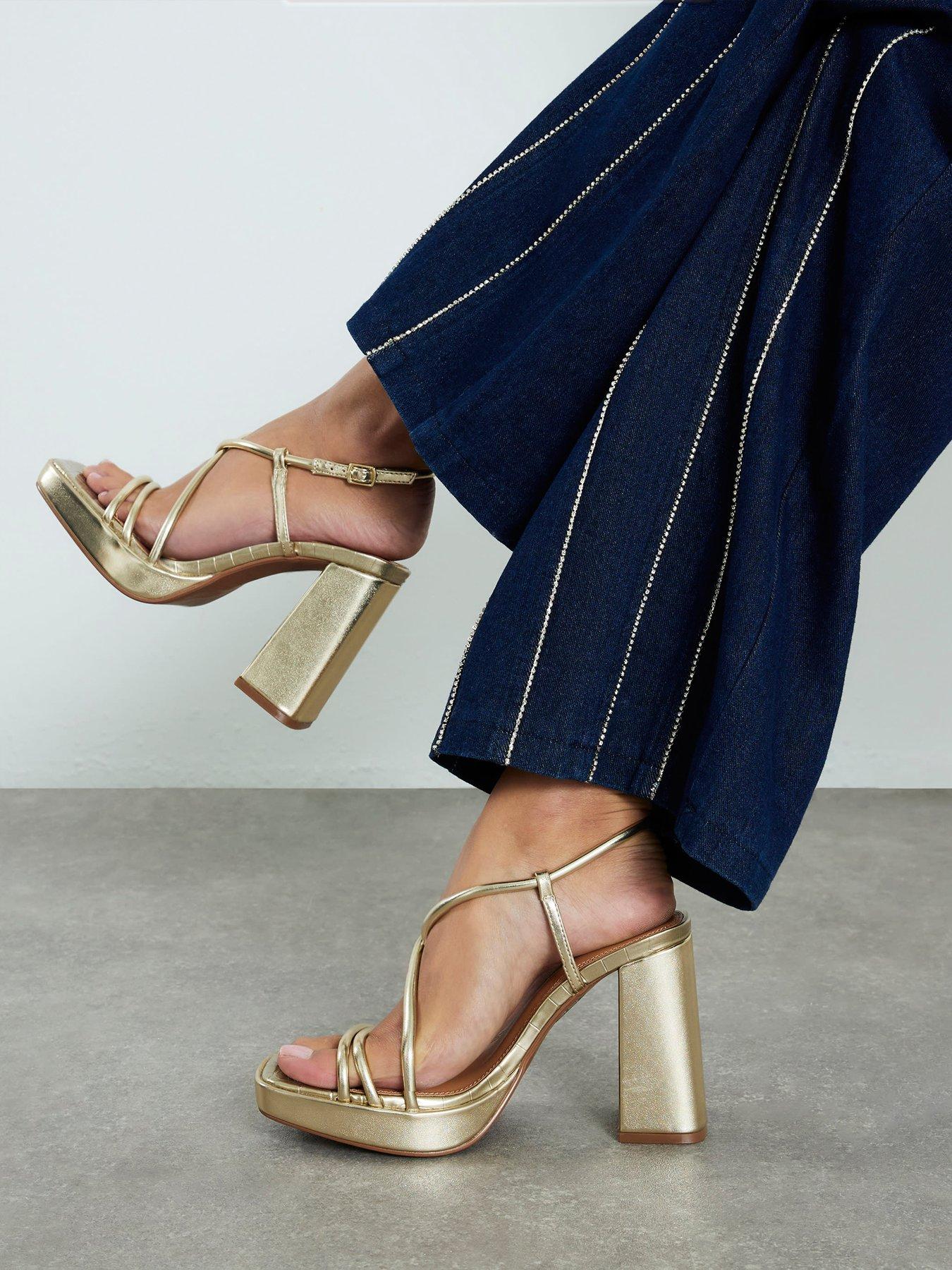 River Island Wide Fit Platform Heeled Sandals - Gold