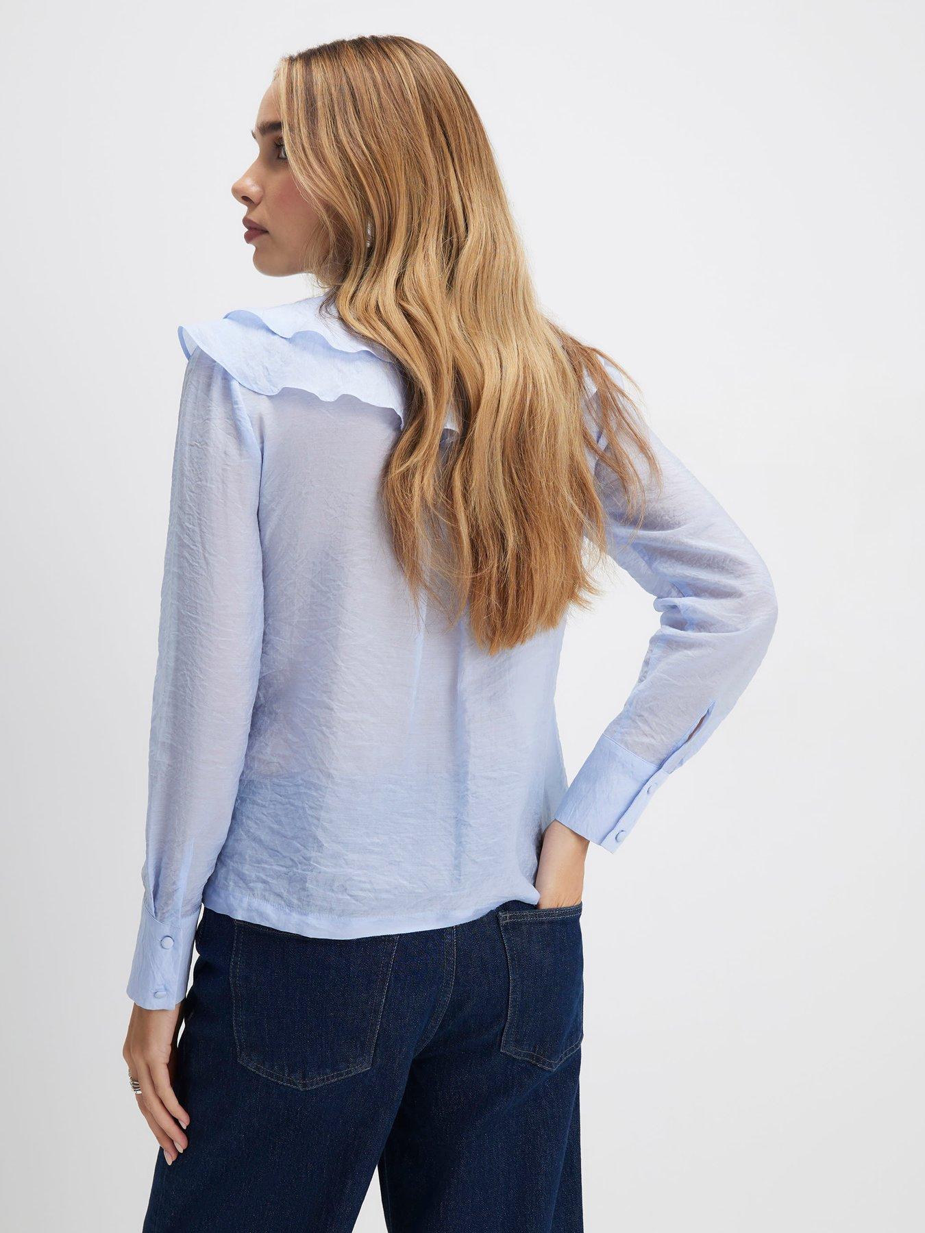  image of river-island-ruffle-tie-neck-blouse-light-blue