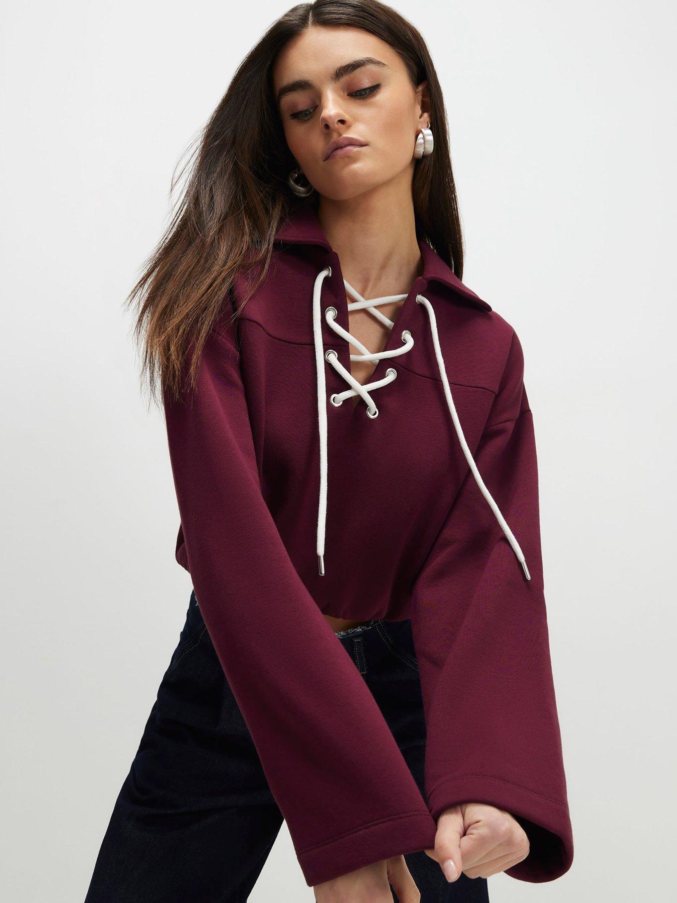  image of river-island-red-lace-up-sweatshirt