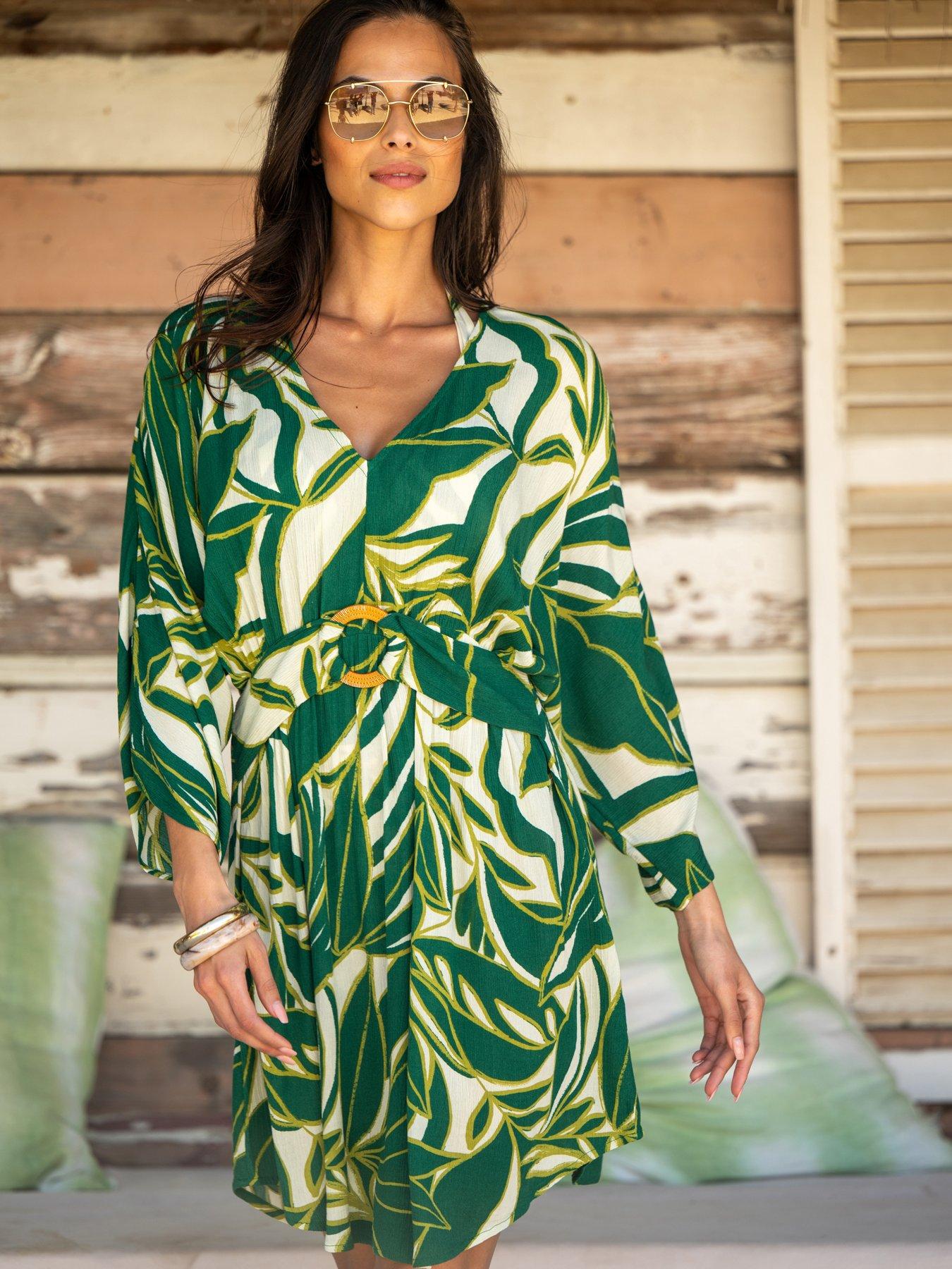  image of pour-moi-crinkle-o-ring-woven-beach-kaftan