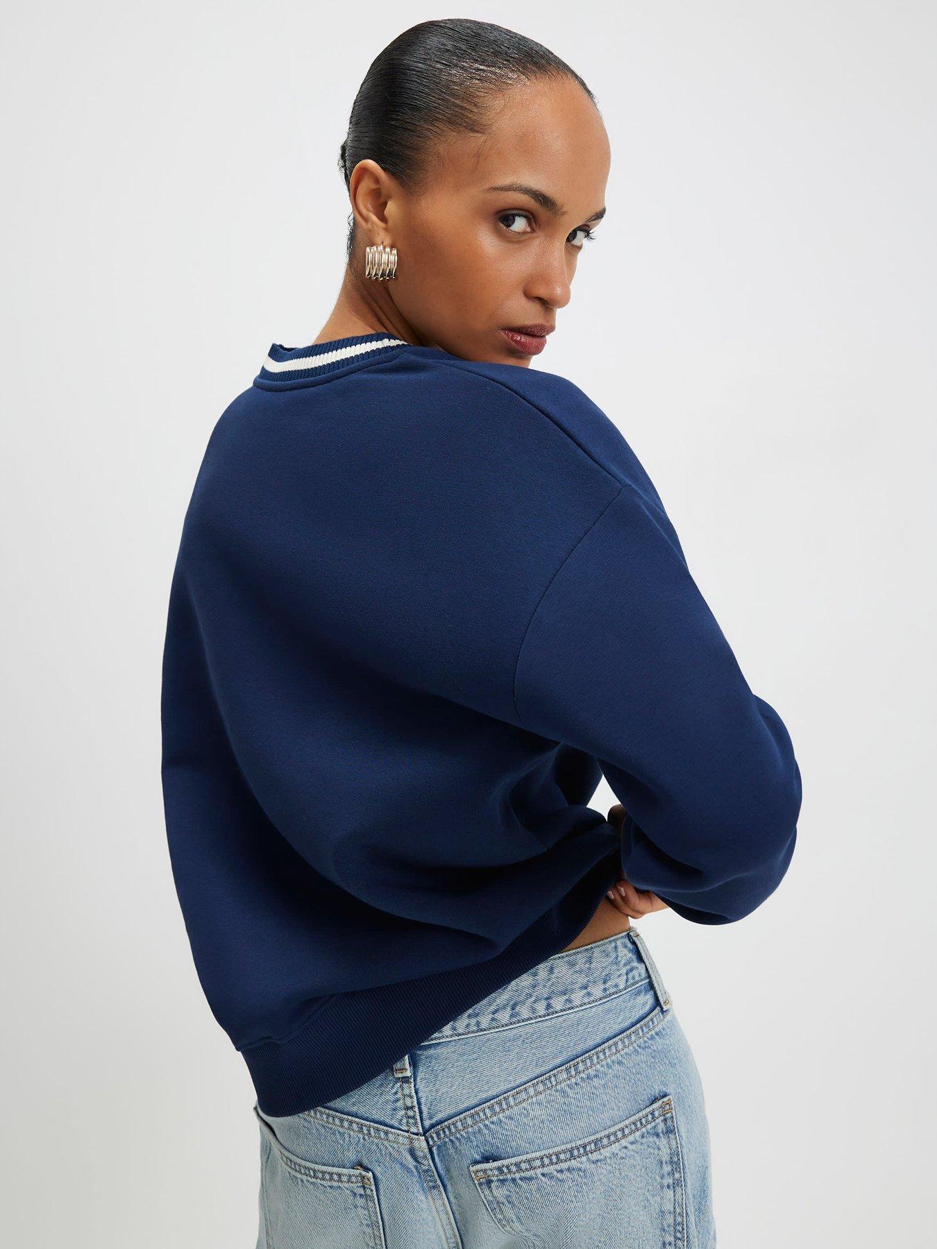 Image 2 of 4 of River Island Long Sleeve Heritage Crest Sweatshirt - Navy