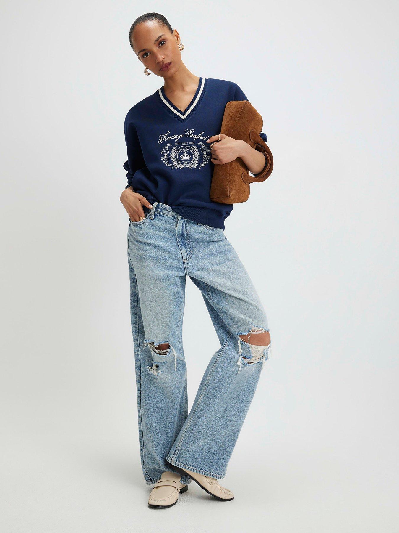 Image 3 of 4 of River Island Long Sleeve Heritage Crest Sweatshirt - Navy