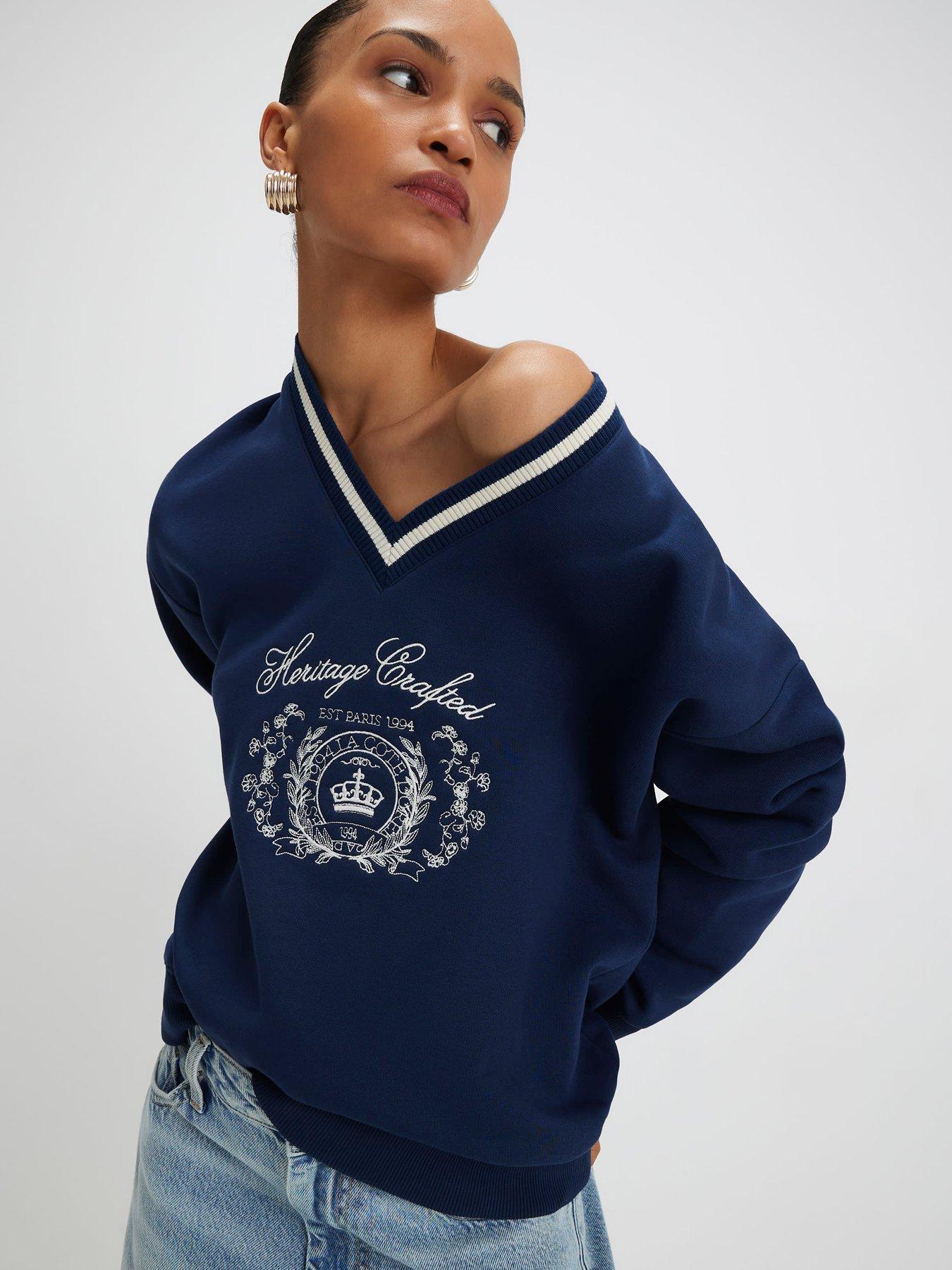 Image 4 of 4 of River Island Long Sleeve Heritage Crest Sweatshirt - Navy
