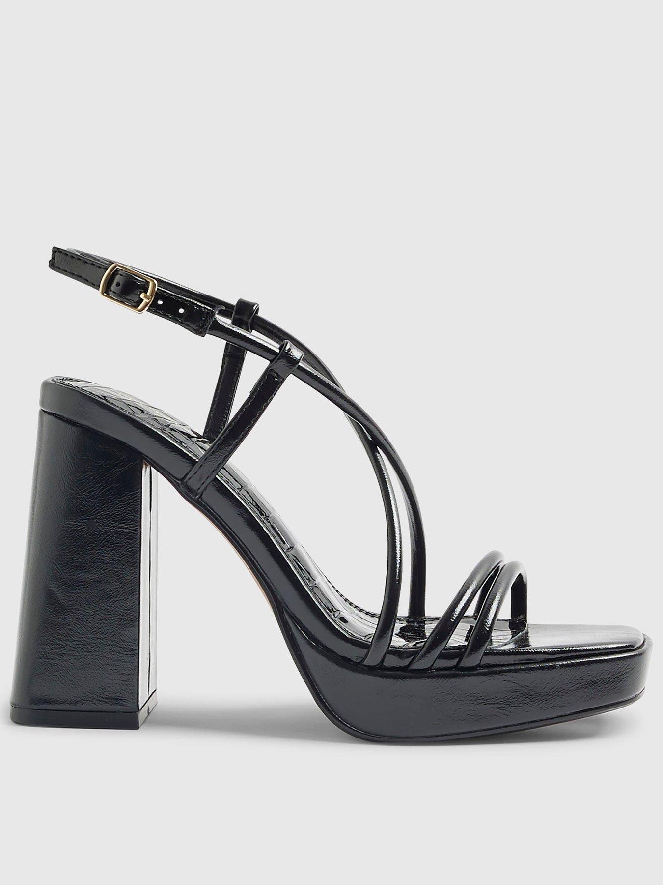 Image 2 of 5 of River Island Triple Strap Platform Heeled Sandals - Black