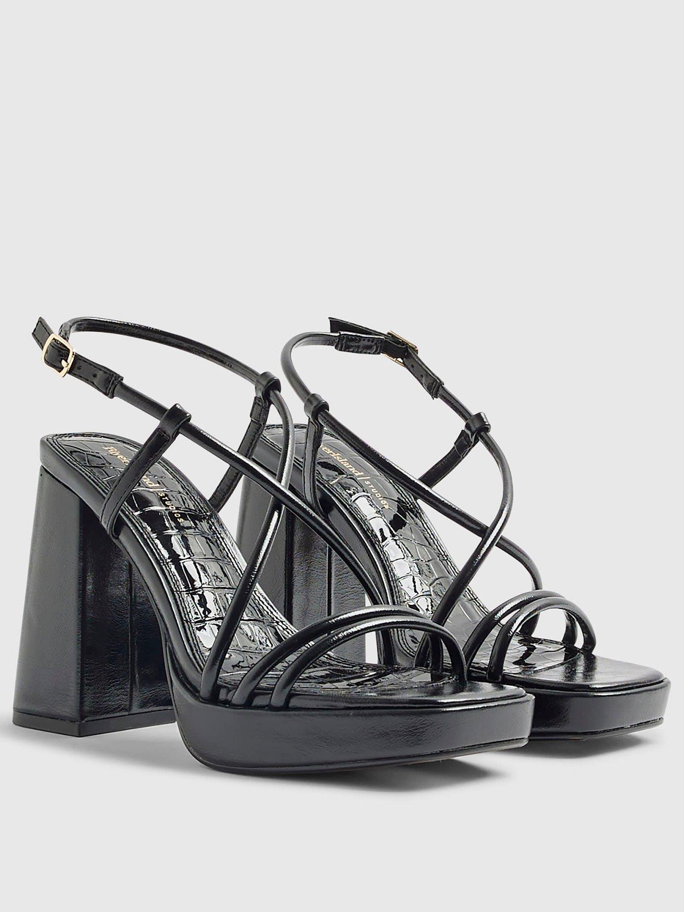 Image 3 of 5 of River Island Triple Strap Platform Heeled Sandals - Black