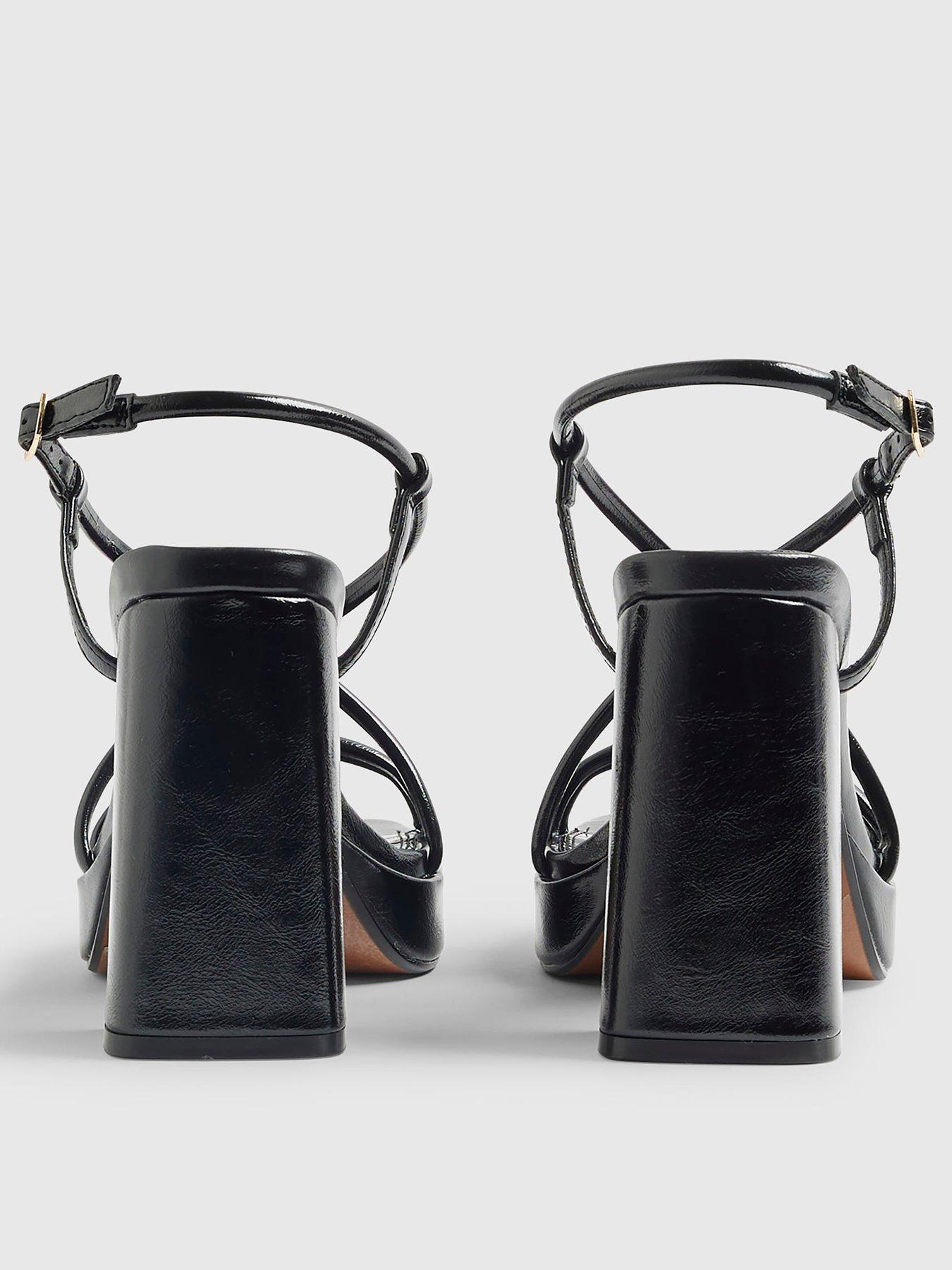 Image 4 of 5 of River Island Triple Strap Platform Heeled Sandals - Black