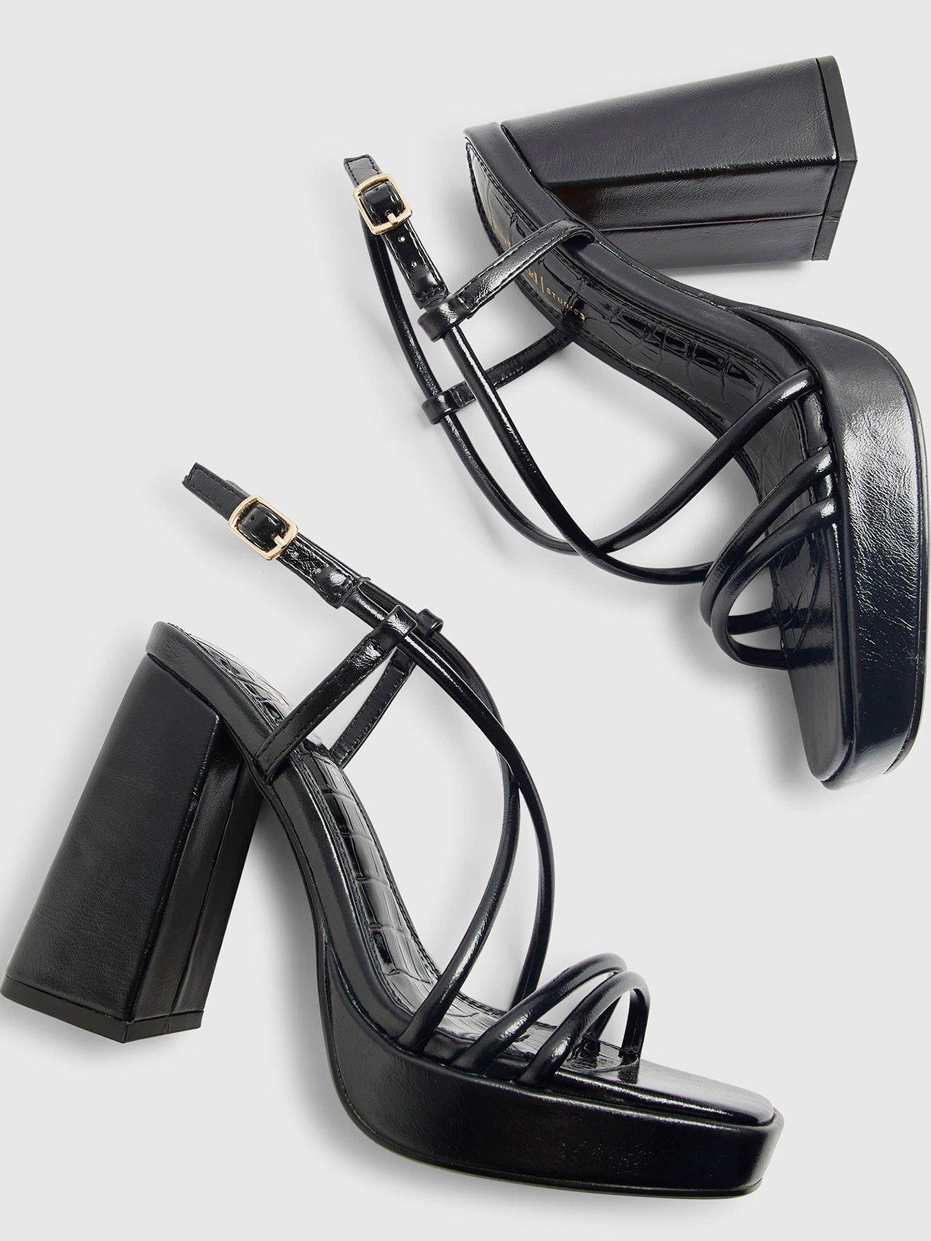Image 5 of 5 of River Island Triple Strap Platform Heeled Sandals - Black