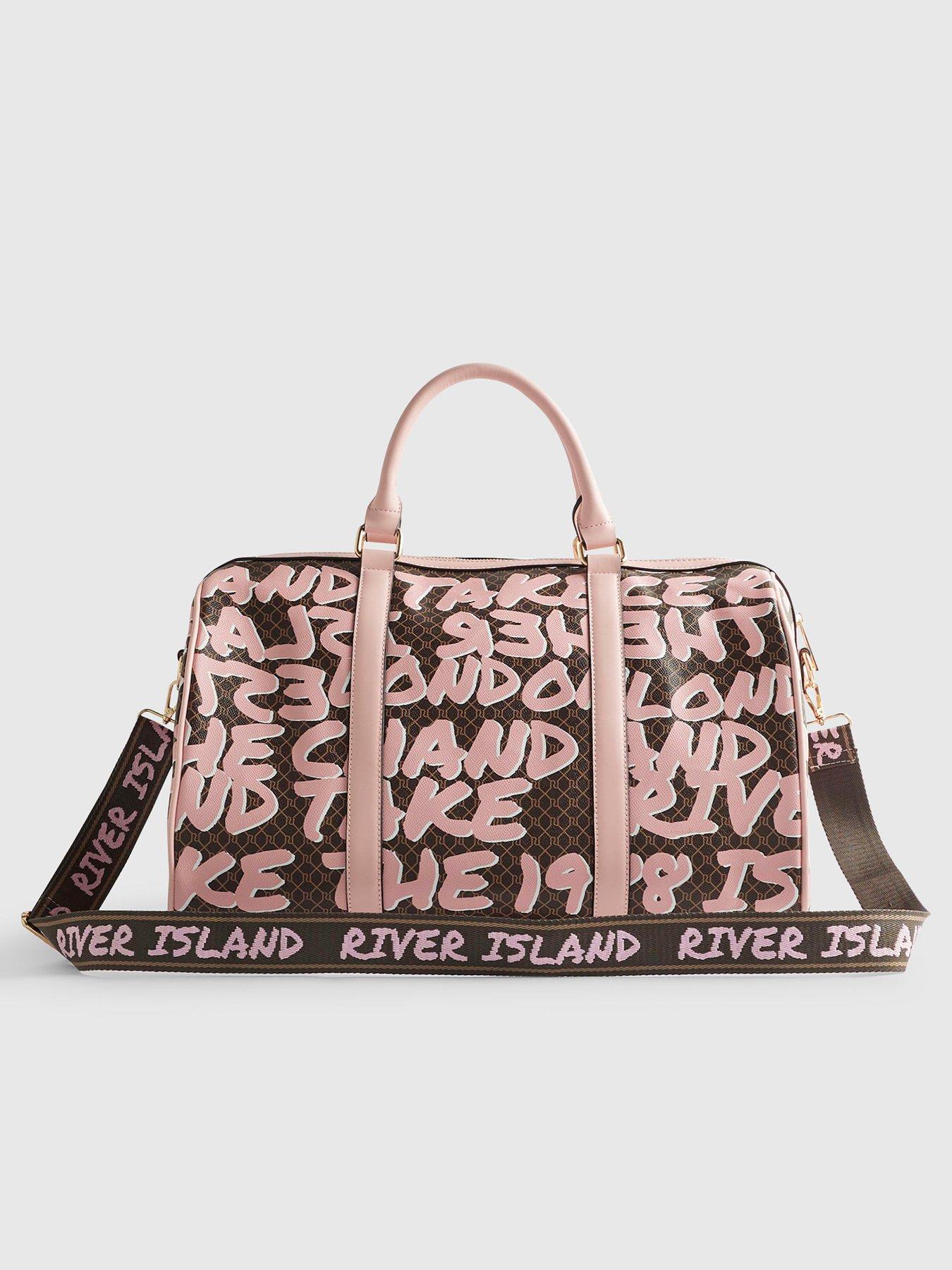 Image 2 of 4 of River Island Monogram Graffiti Barrell Bag Bundle - Brown