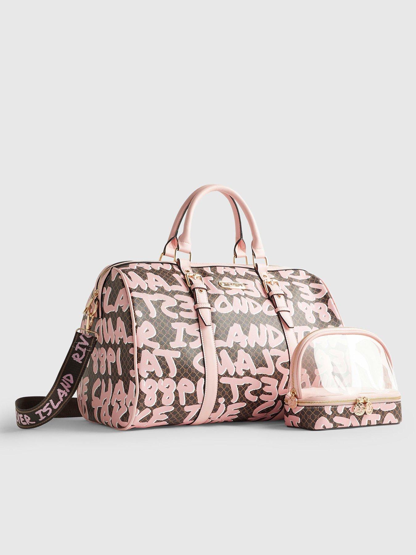 Image 3 of 4 of River Island Monogram Graffiti Barrell Bag Bundle - Brown