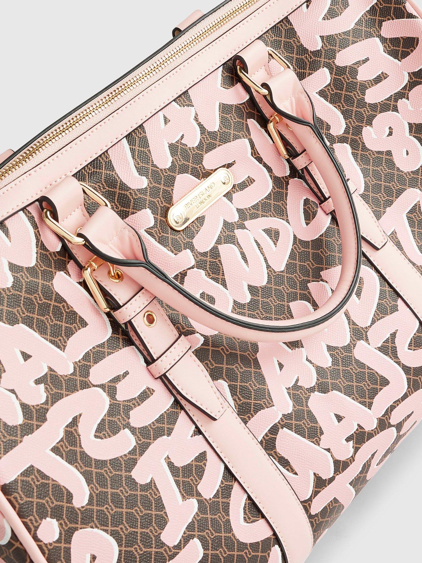 Image 4 of 4 of River Island Monogram Graffiti Barrell Bag Bundle - Brown