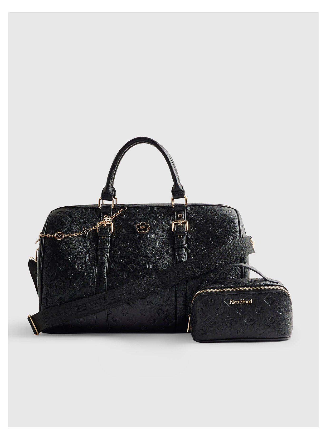 River Island Embossed Monogram Barrel Bag Bundle - Black