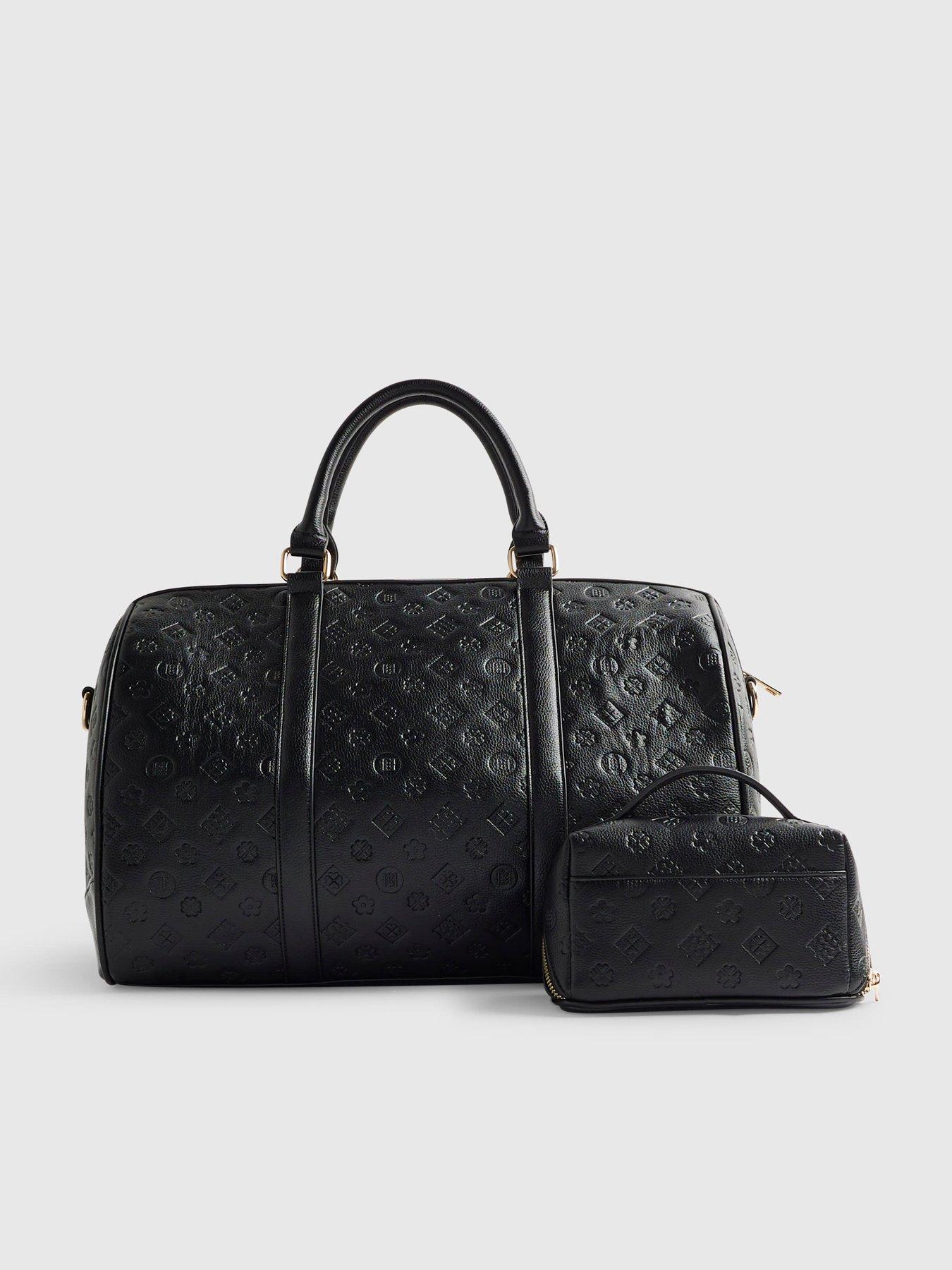  image of river-island-embossed-monogram-barrel-bag-bundle-black