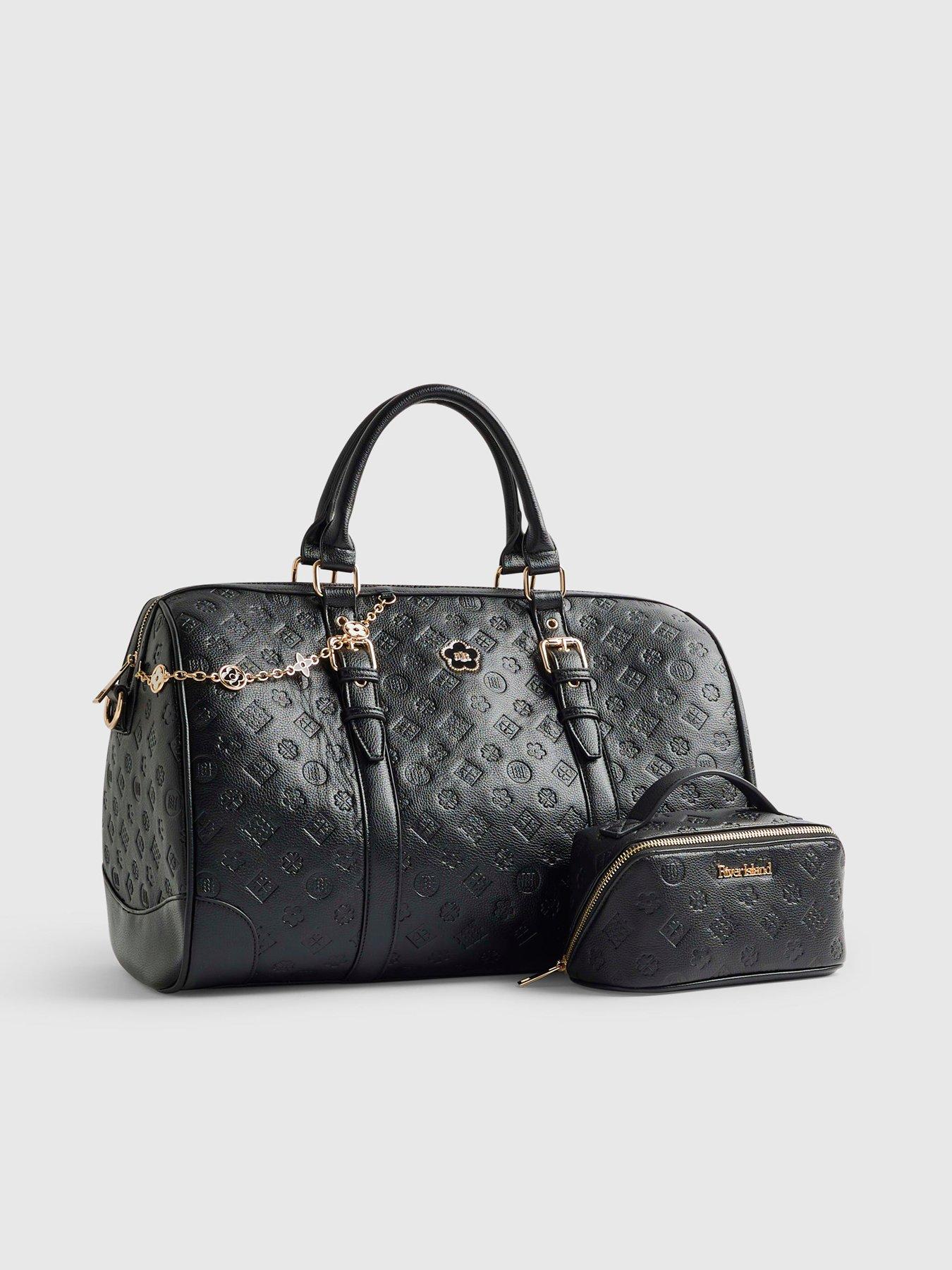  image of river-island-embossed-monogram-barrel-bag-bundle-black