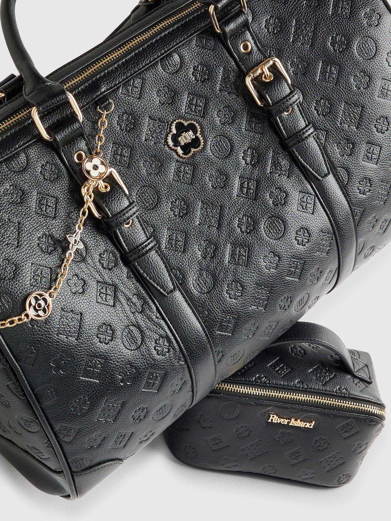  image of river-island-embossed-monogram-barrel-bag-bundle-black