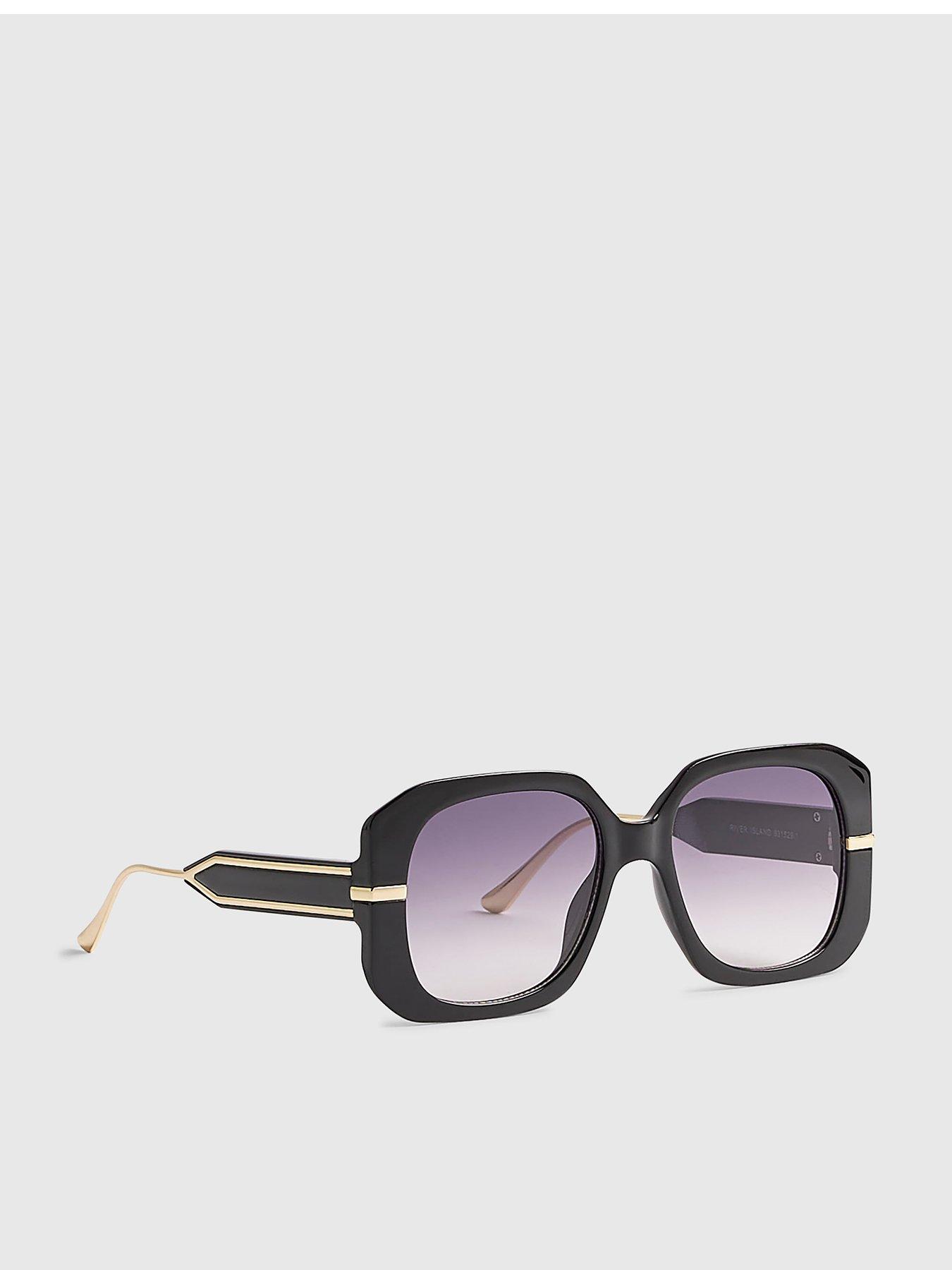 River Island Square Metal Trim Detail Sunglasses - Black