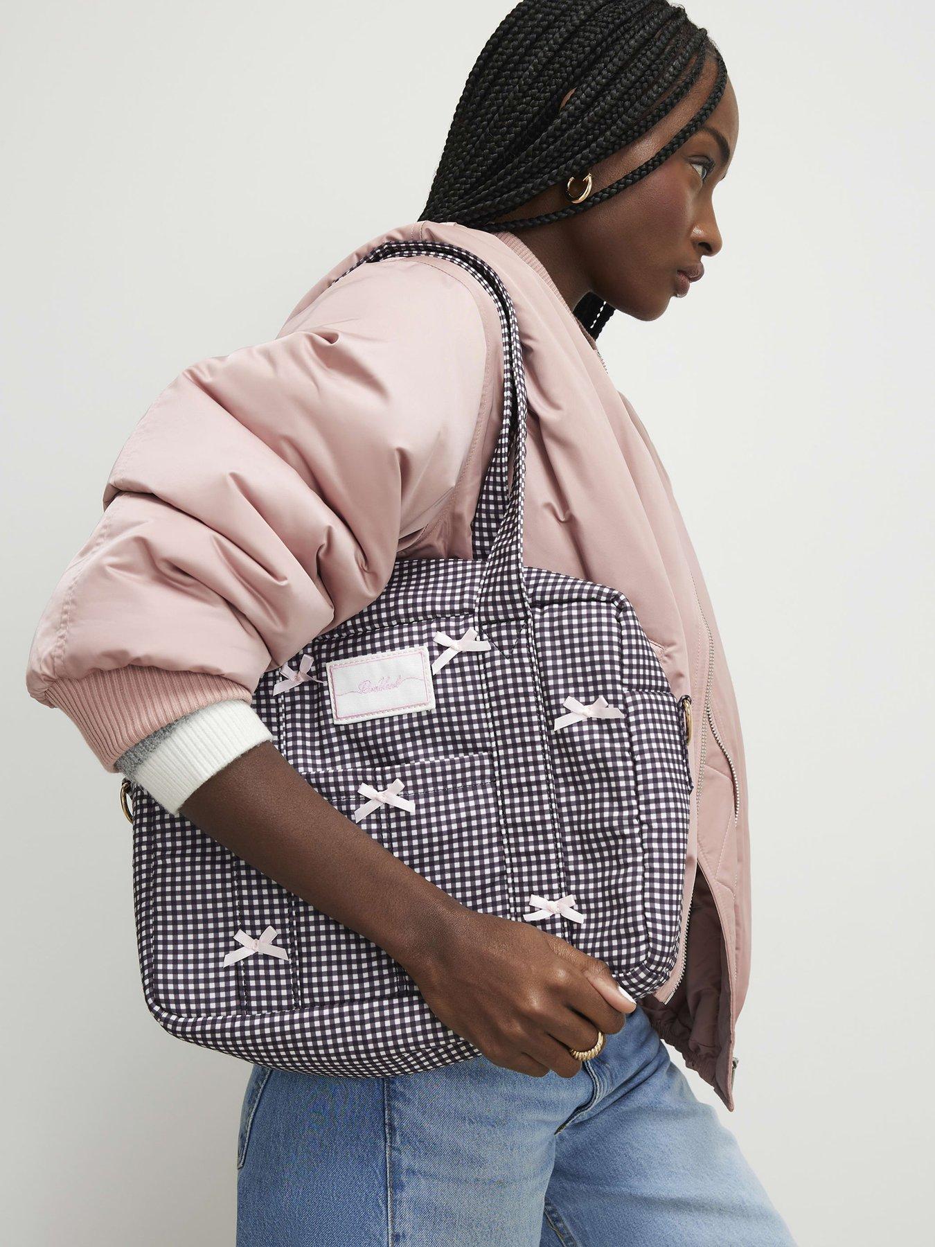 Image 1 of 4 of River Island Gingham Bow Holdall Bag - Black