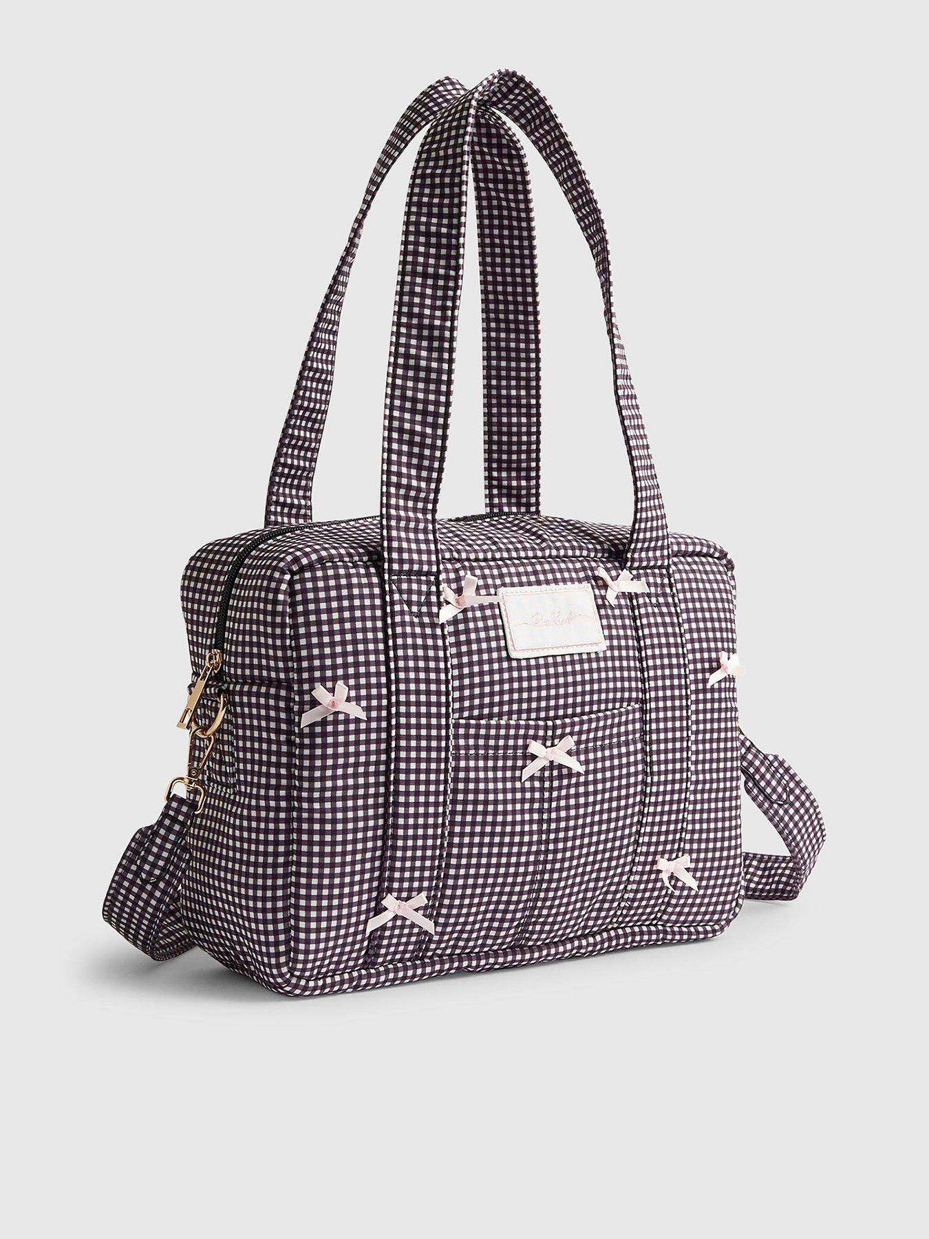 Image 2 of 4 of River Island Gingham Bow Holdall Bag - Black
