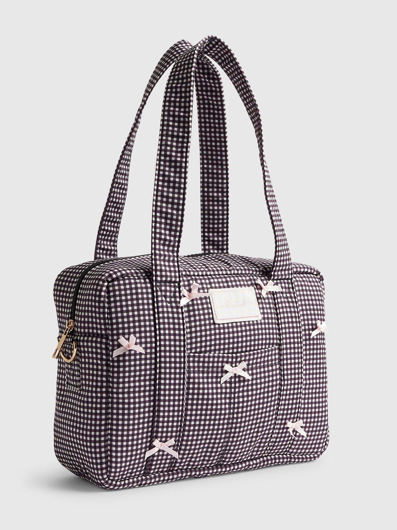 Image 3 of 4 of River Island Gingham Bow Holdall Bag - Black