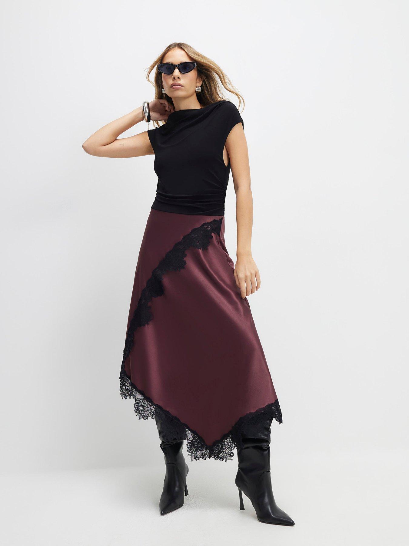 River Island Red Lace Hybrid Drape Maxi Dress - Purple