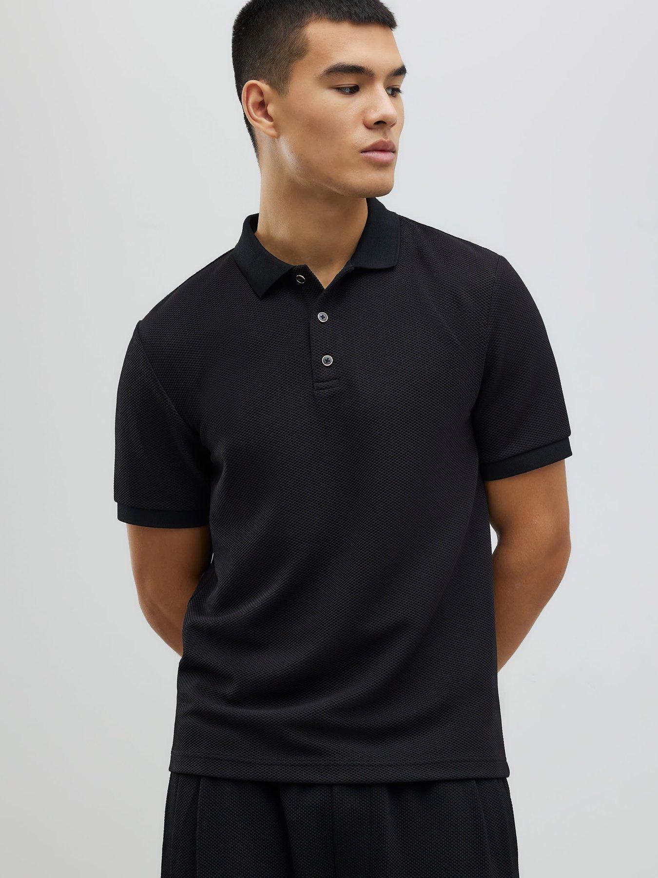 River Island Slim Fit Textured Polo Shirt - Black