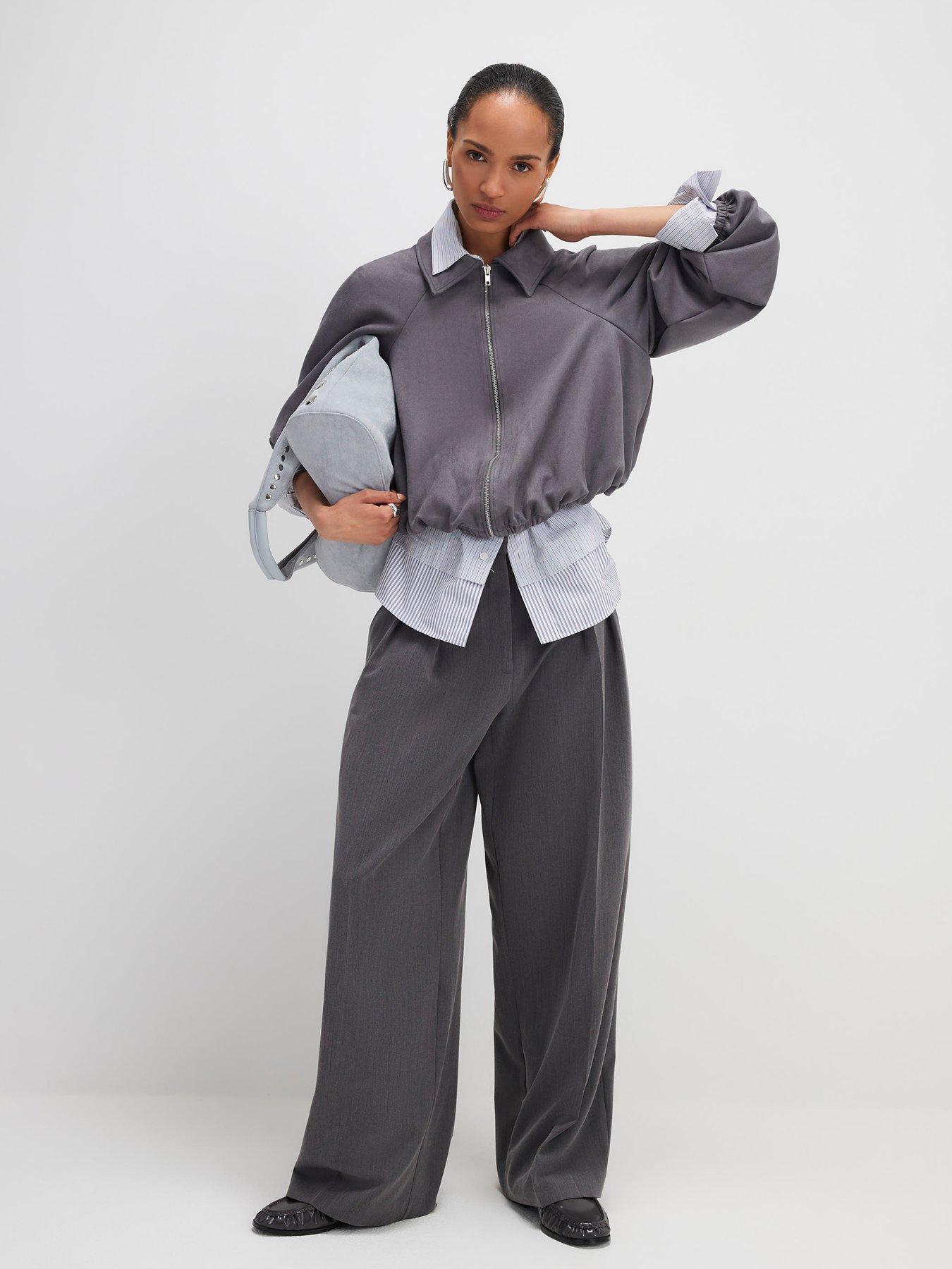  image of river-island-faux-suede-collared-bomber-jacket-grey