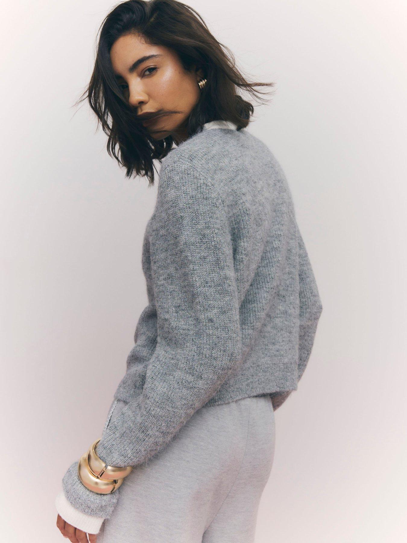  image of river-island-tipped-cardigan-grey