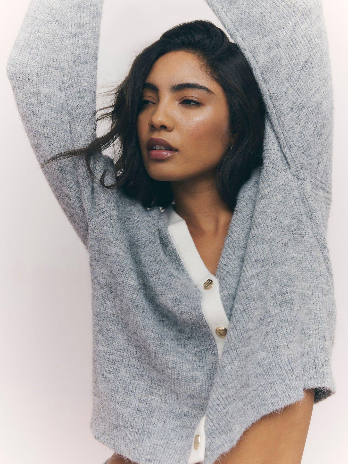  image of river-island-tipped-cardigan-grey