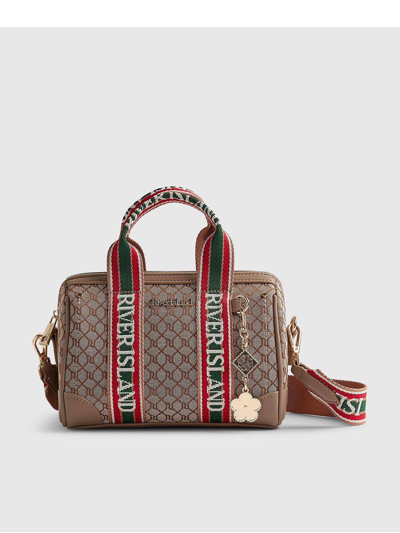  image of river-island-jacquard-monogram-bowler-bag-beige