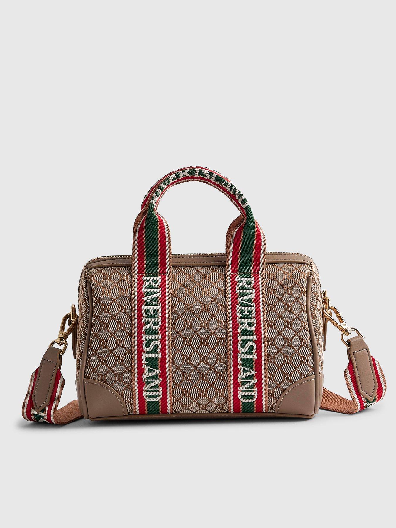  image of river-island-jacquard-monogram-bowler-bag-beige