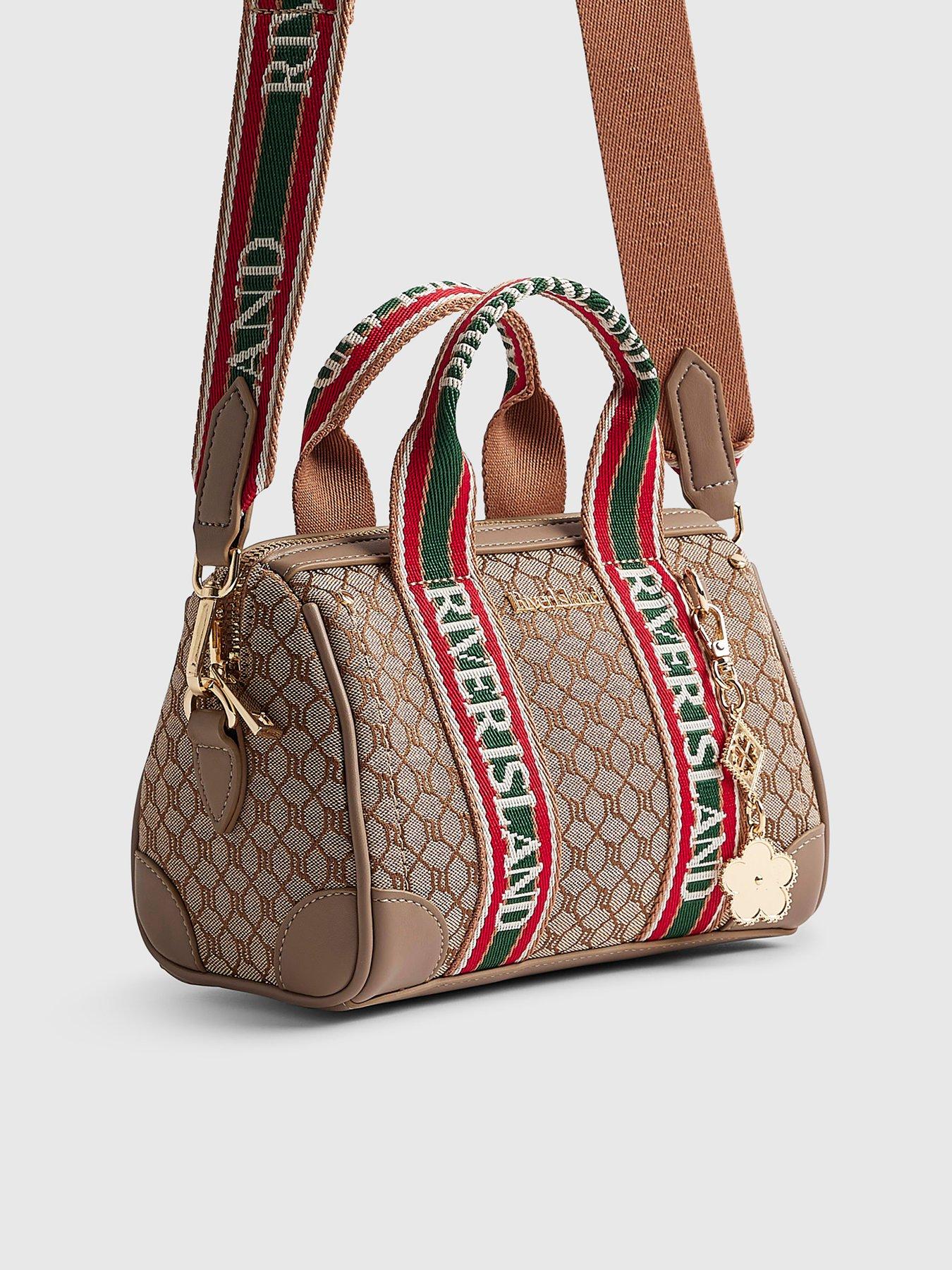  image of river-island-jacquard-monogram-bowler-bag-beige