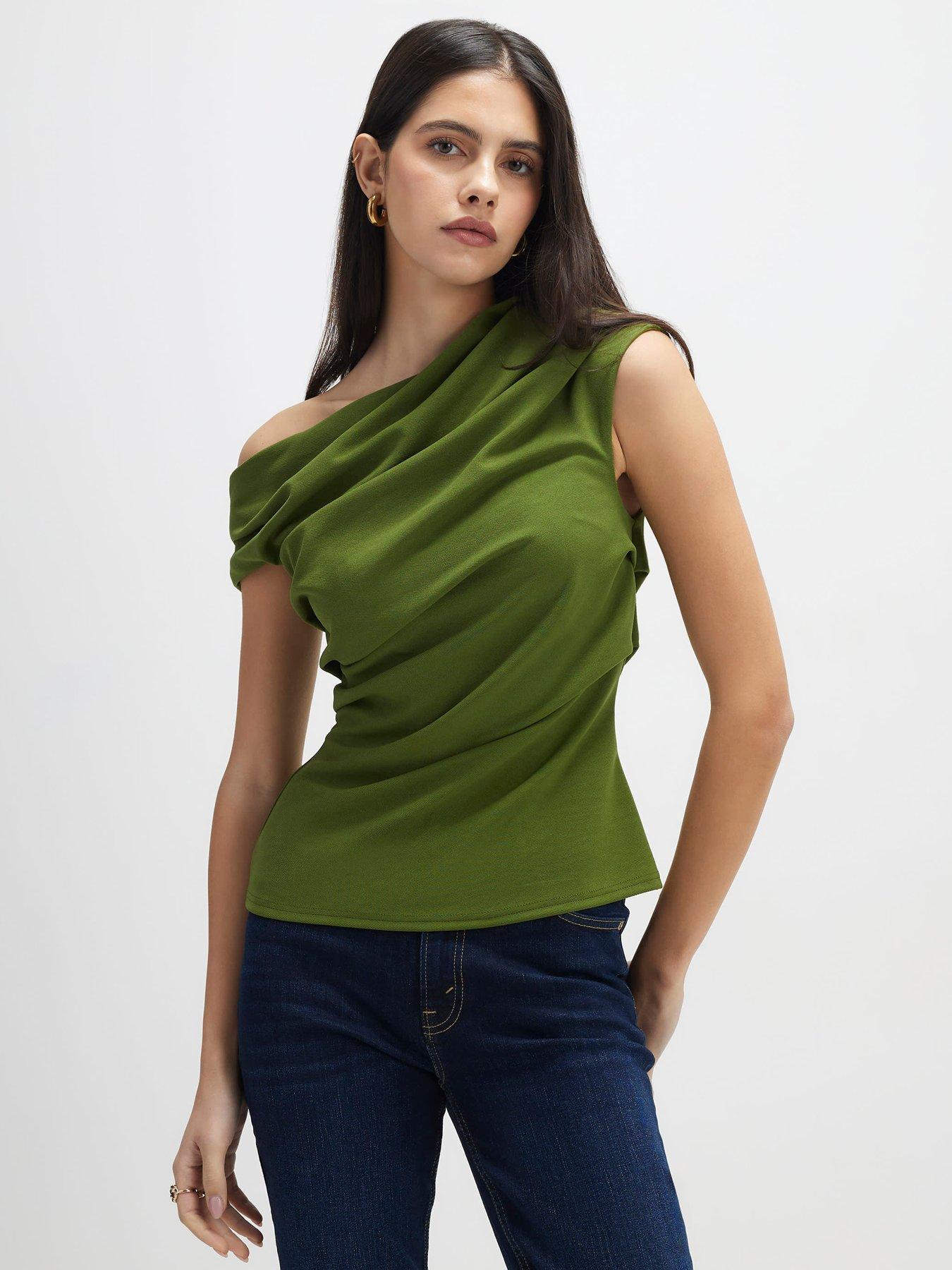 River Island Short Sleeve Drape Off Shoulder Top