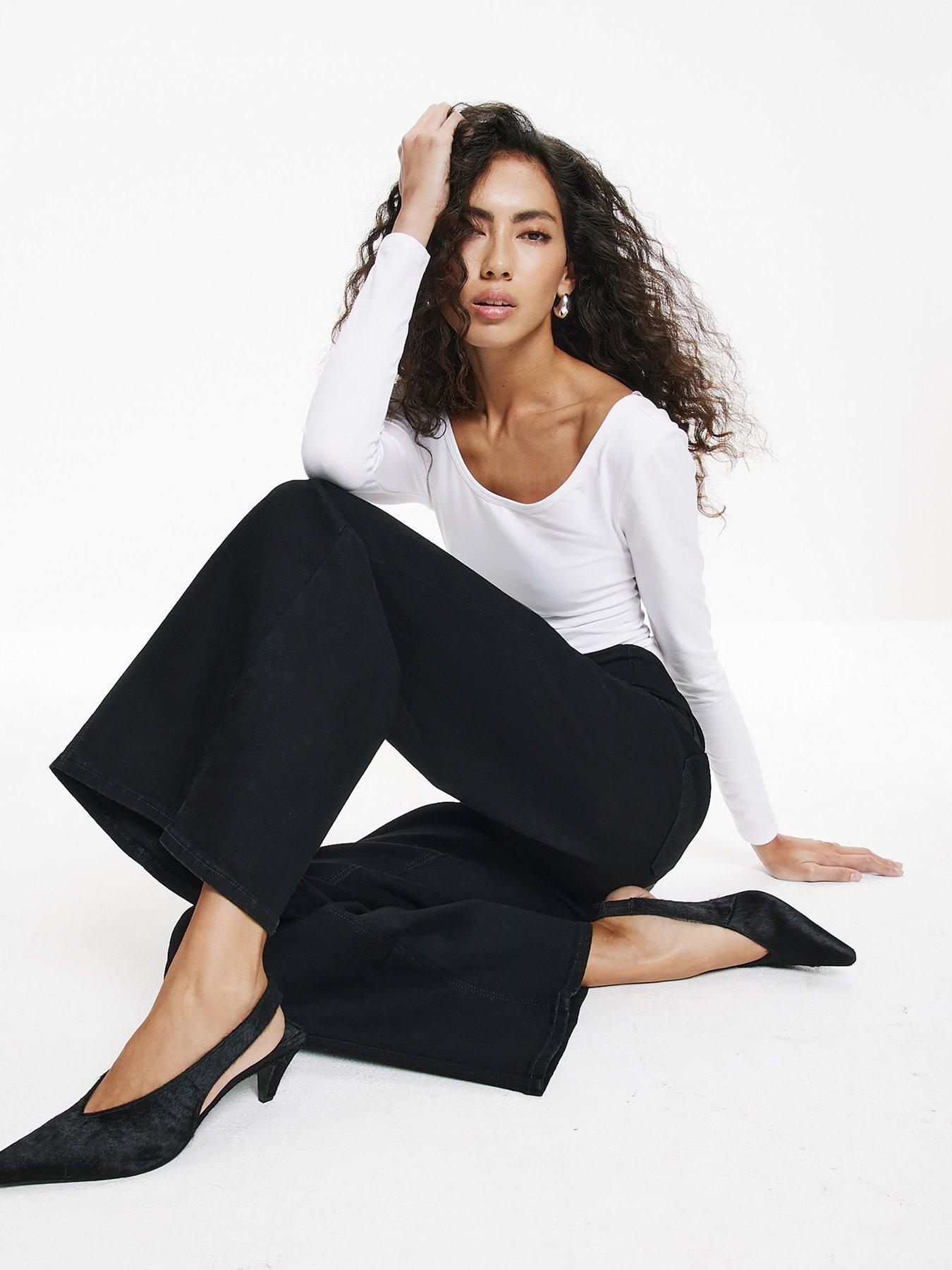 Image 1 of 4 of River Island Pull-on Sculpt Palazzo Jeans - Black