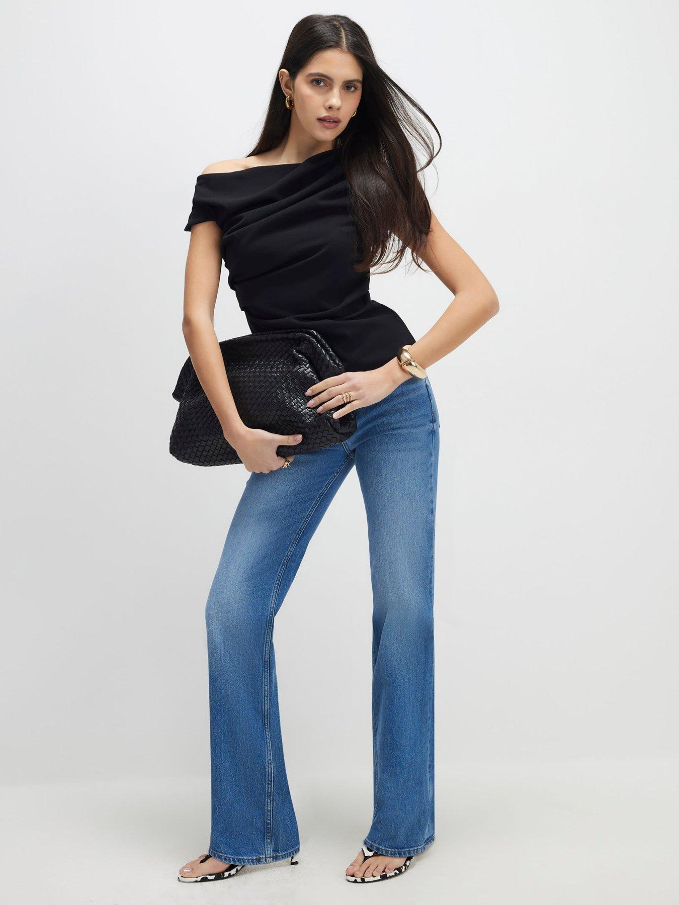  image of river-island-short-sleeve-drape-off-shoulder-top-black