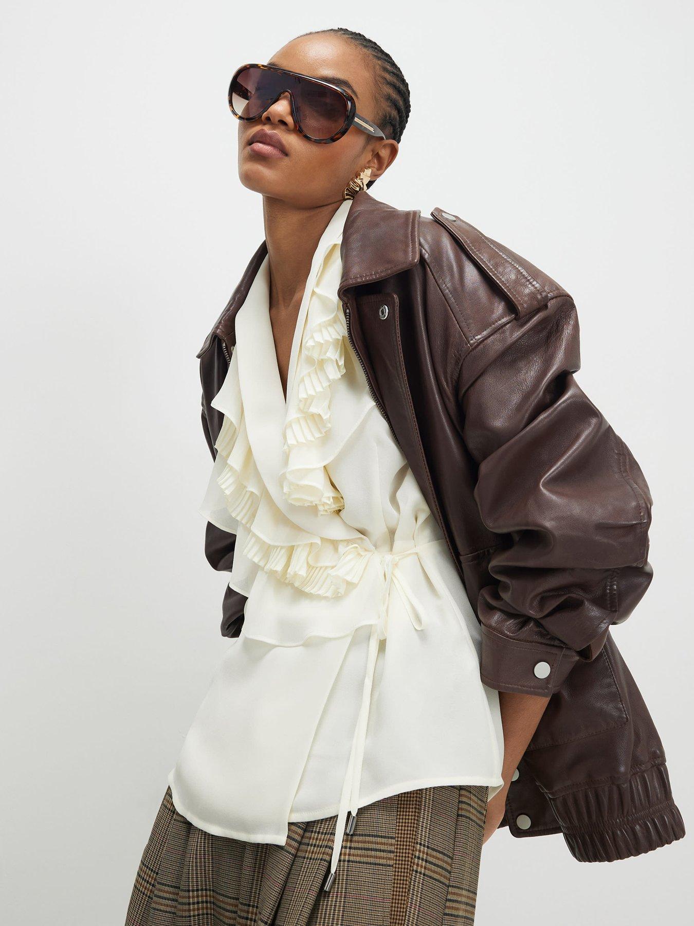  image of river-island-long-sleeve-wrap-ruffle-blouse-cream