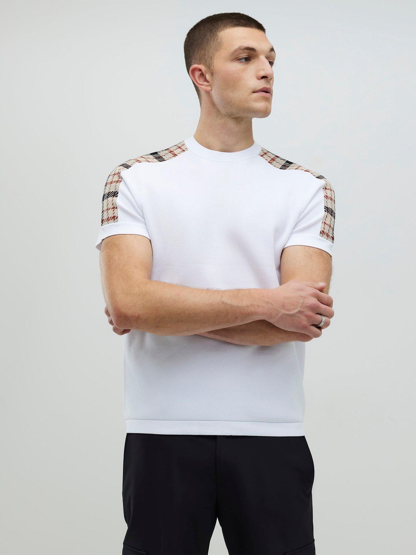 Image 1 of 4 of River Island Slim Fit Check Knit T-Shirt - White