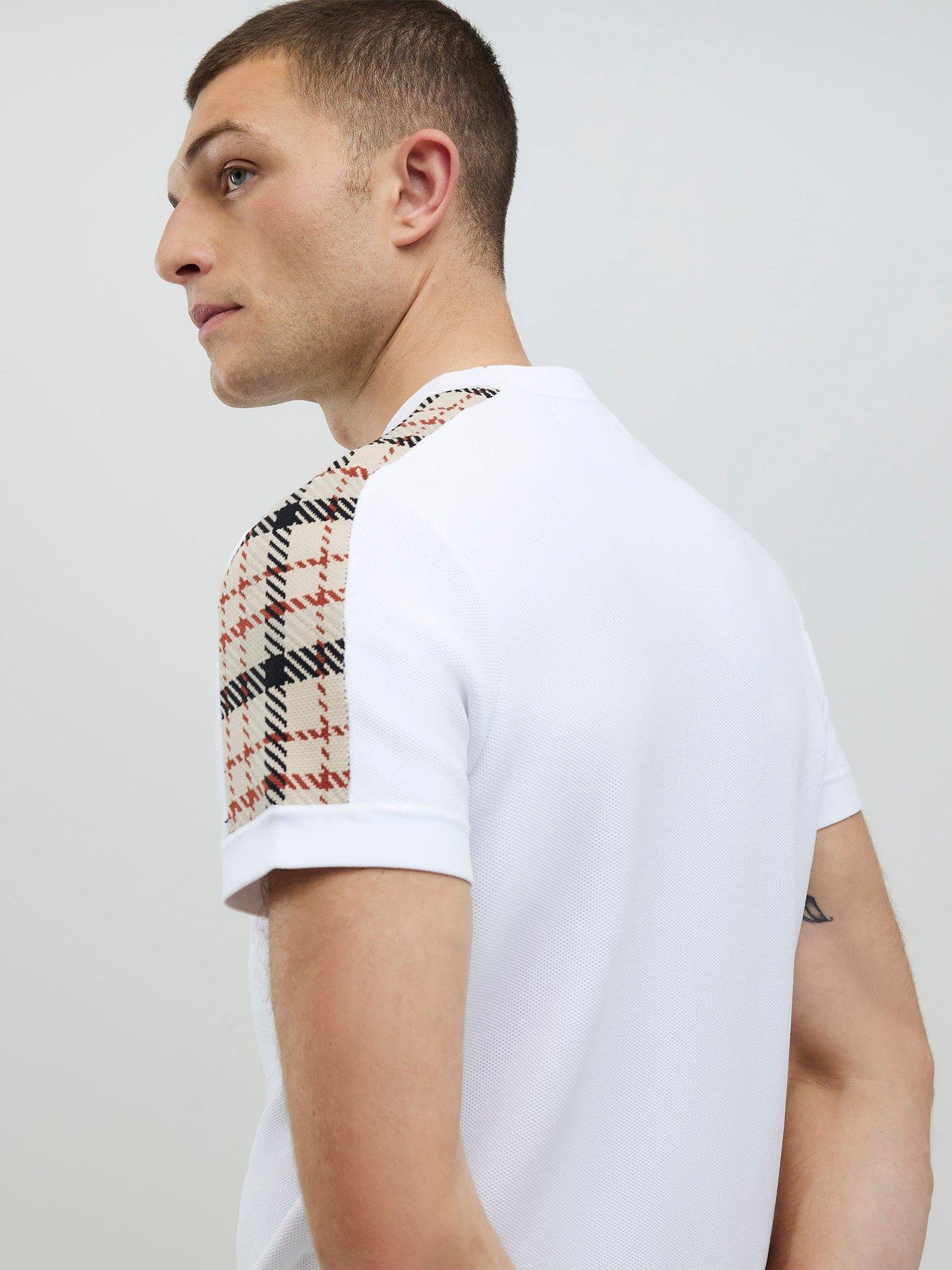 Image 2 of 4 of River Island Slim Fit Check Knit T-Shirt - White