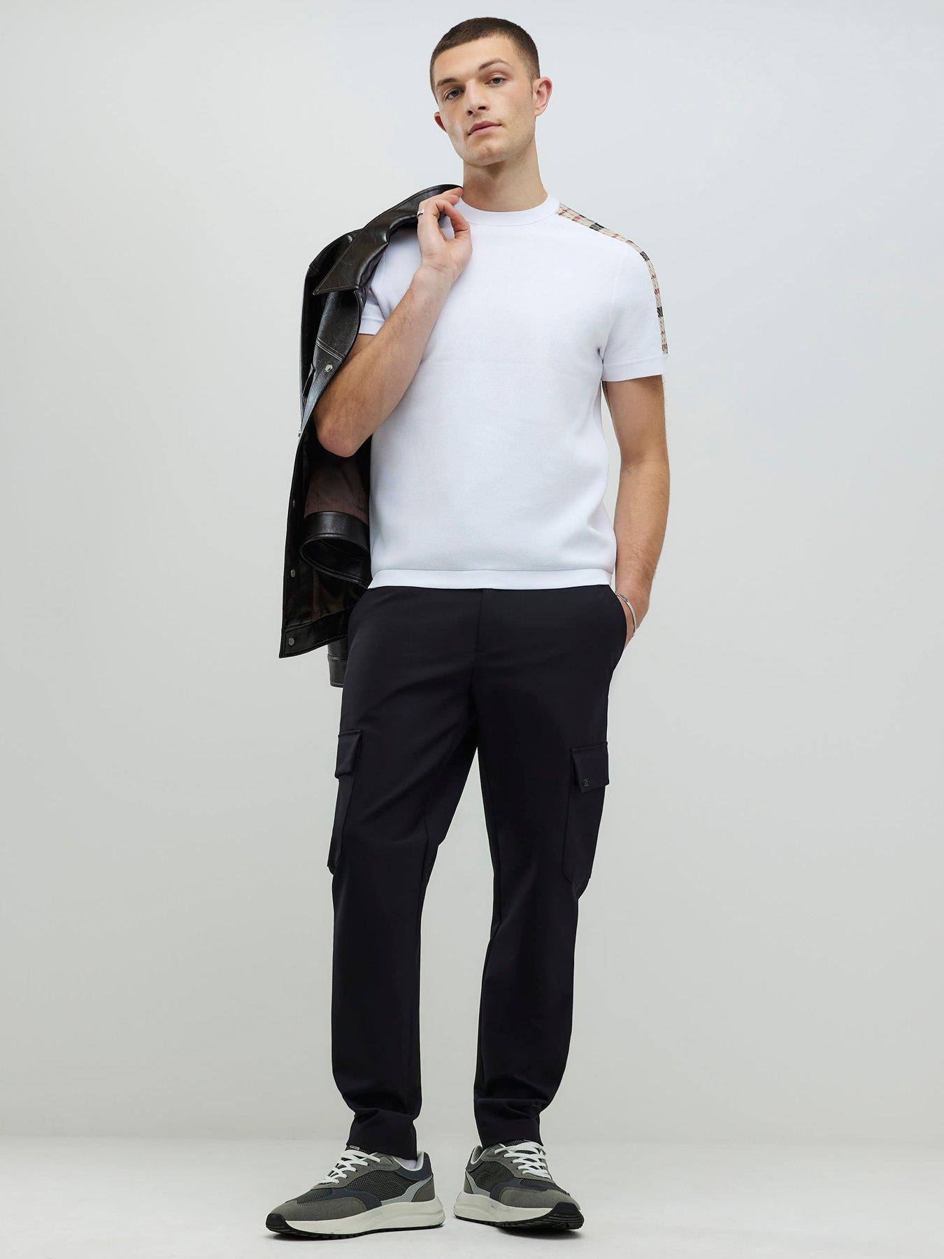 Image 3 of 4 of River Island Slim Fit Check Knit T-Shirt - White
