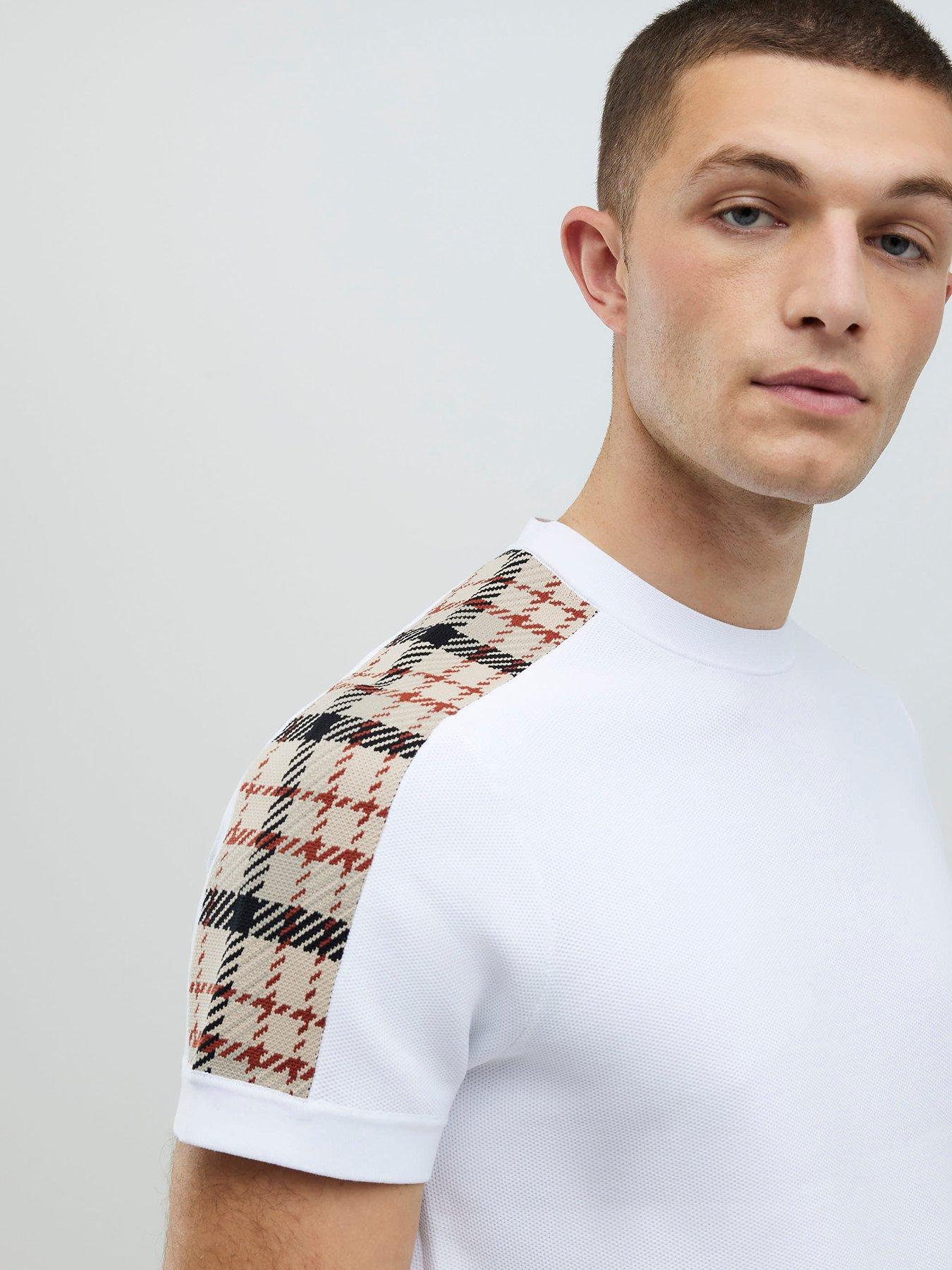 Image 4 of 4 of River Island Slim Fit Check Knit T-Shirt - White