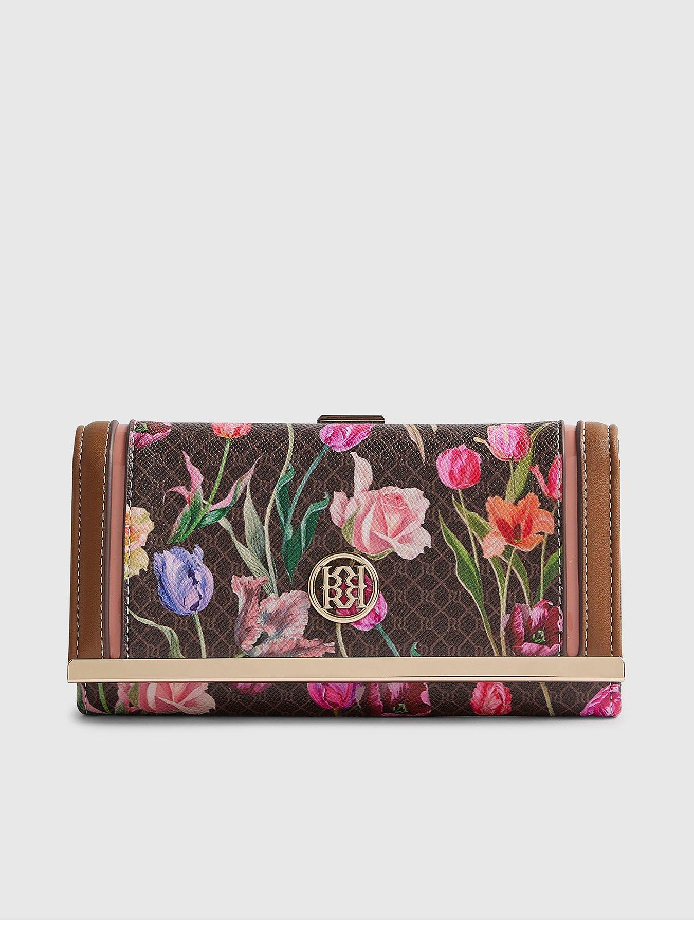 Image 1 of 4 of River Island Floral Monogram Clip Top Purse