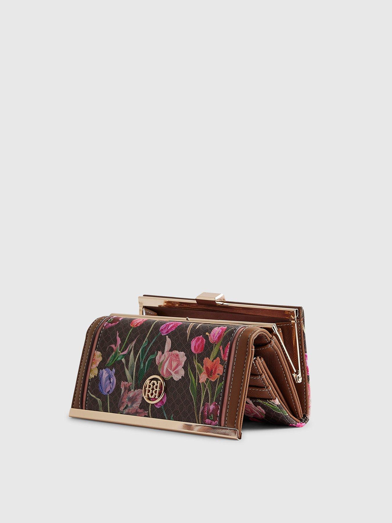 Image 2 of 4 of River Island Floral Monogram Clip Top Purse