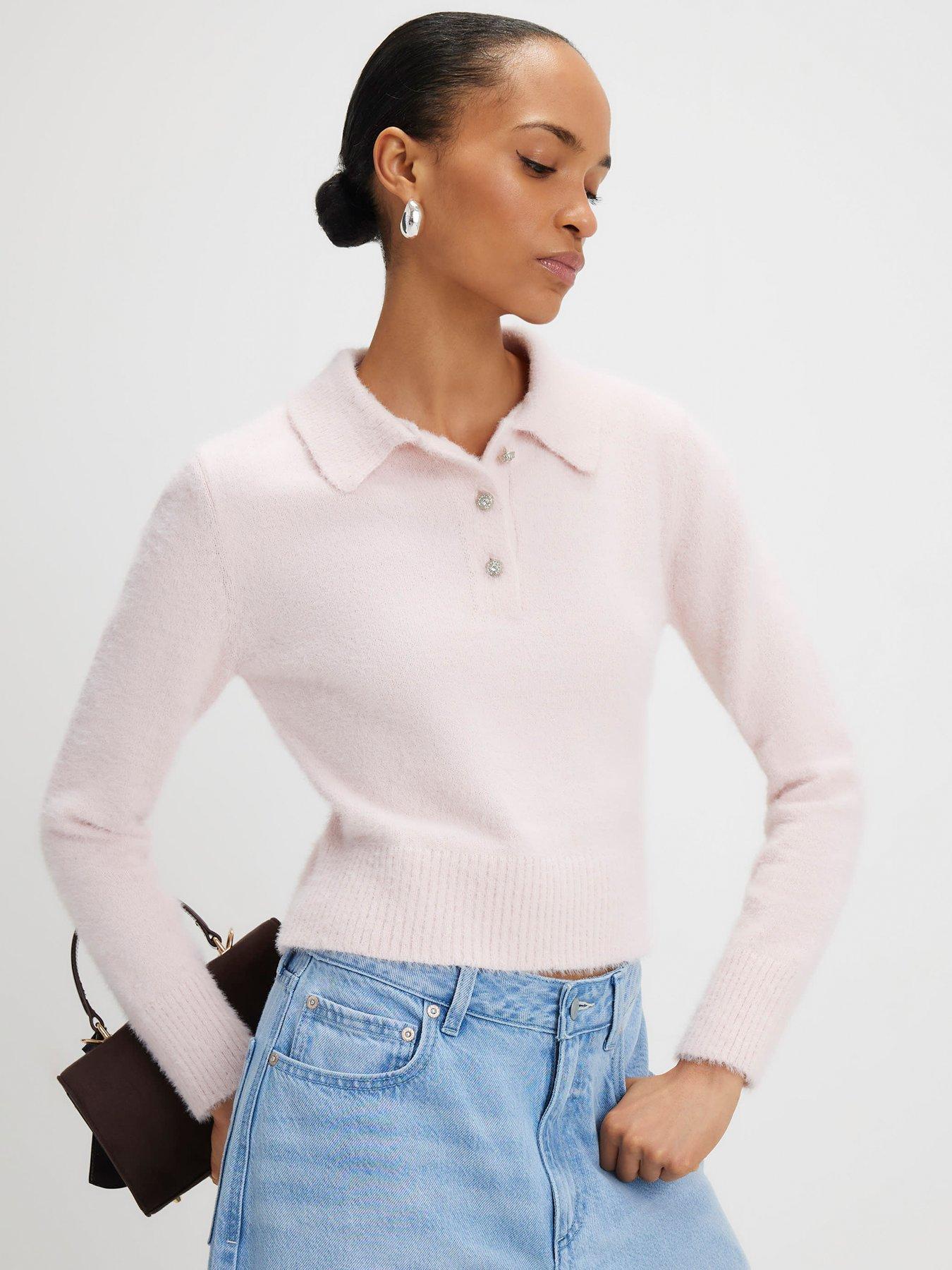 River Island Long Sleeve Fluffy Polo Top
