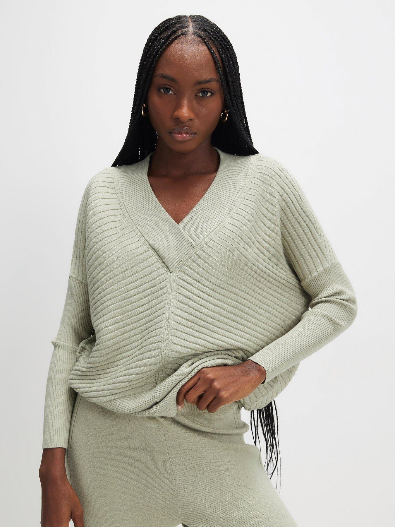 front image of river-island-v-neck-ribbed-jumper