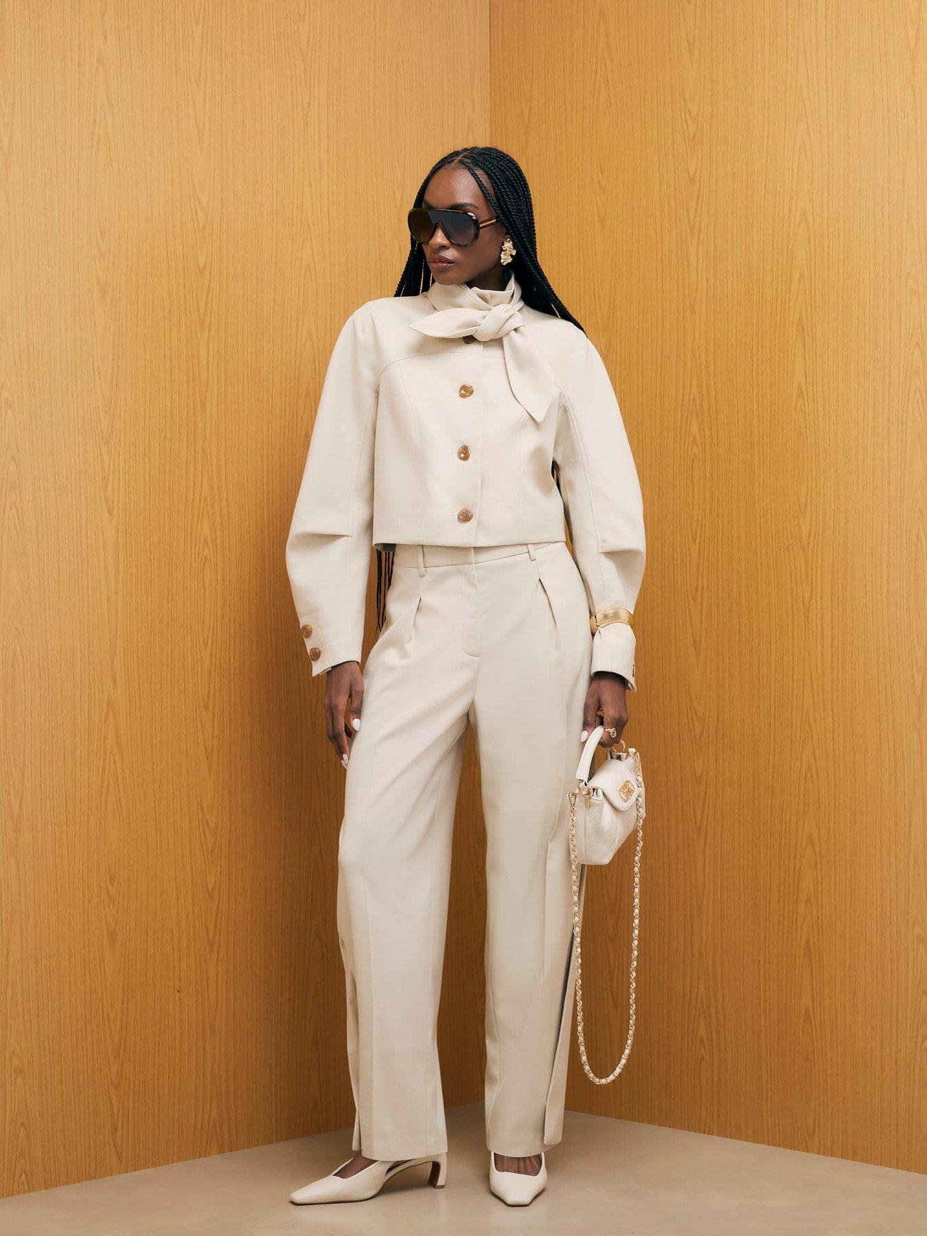 Image 3 of 4 of River Island Long Sleeve Herringbone Tie Neck Jacket