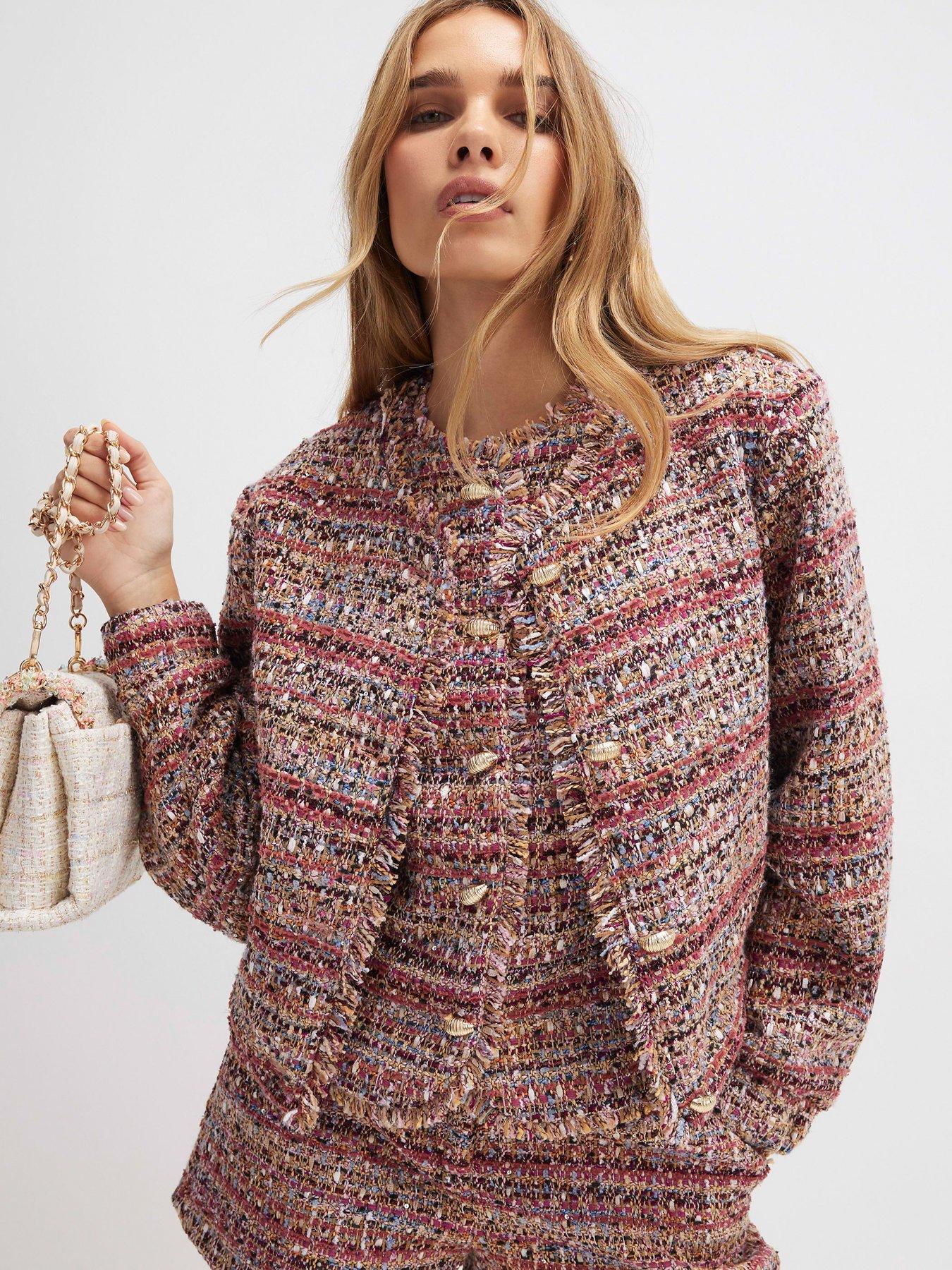  image of river-island-red-boucle-cropped-bomber-jacket