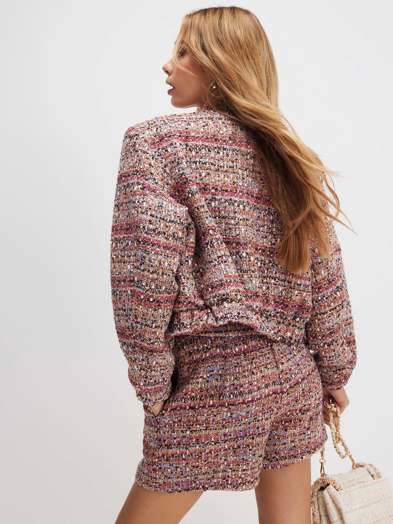  image of river-island-red-boucle-cropped-bomber-jacket