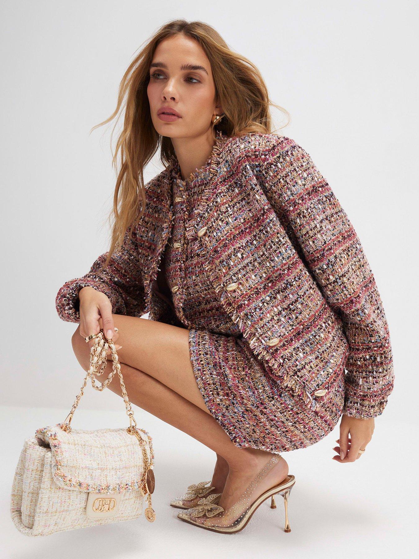  image of river-island-red-boucle-cropped-bomber-jacket